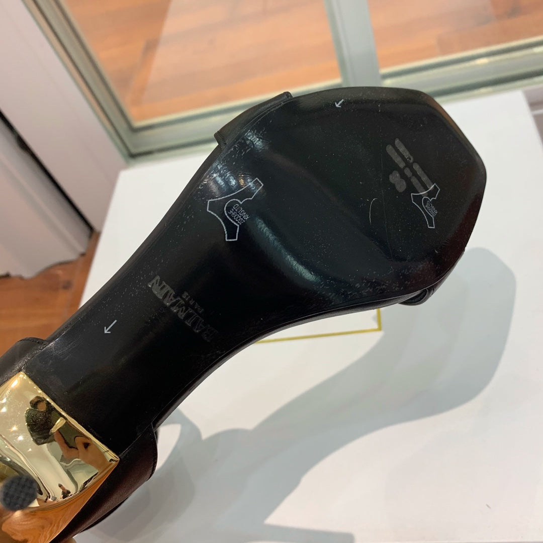 BALMAIN 25S THIN STRAP HIGH HEELS 105MM IN BLACK CALFSKIN GOLD HARDWARE