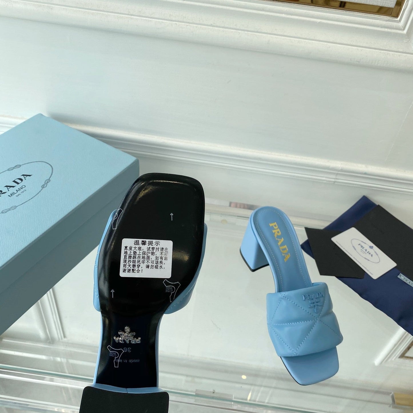 PRA QUILTED NAPPA HEELED SANDALS SKY LAMBSKIN