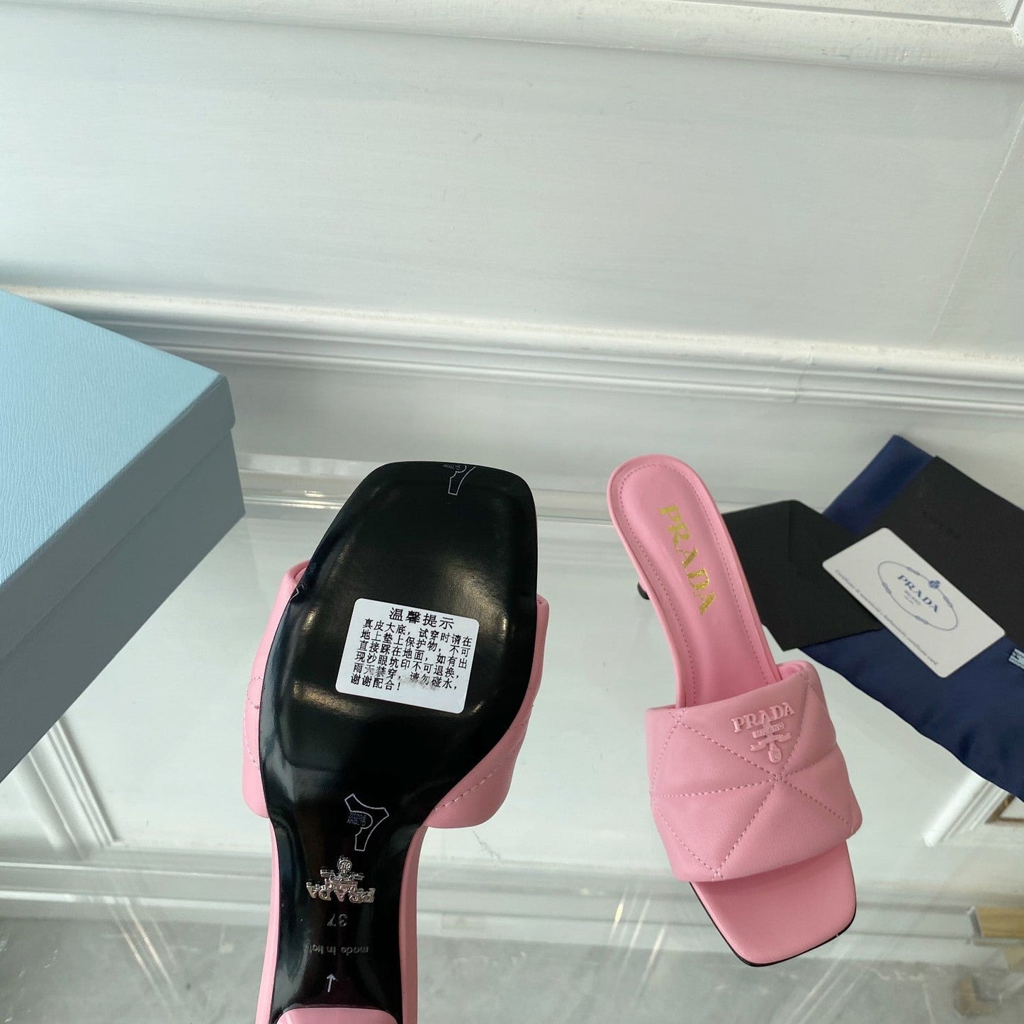 PRA QUILTED HIGH HEELS SANDALS 65 PINK LAMBSKIN