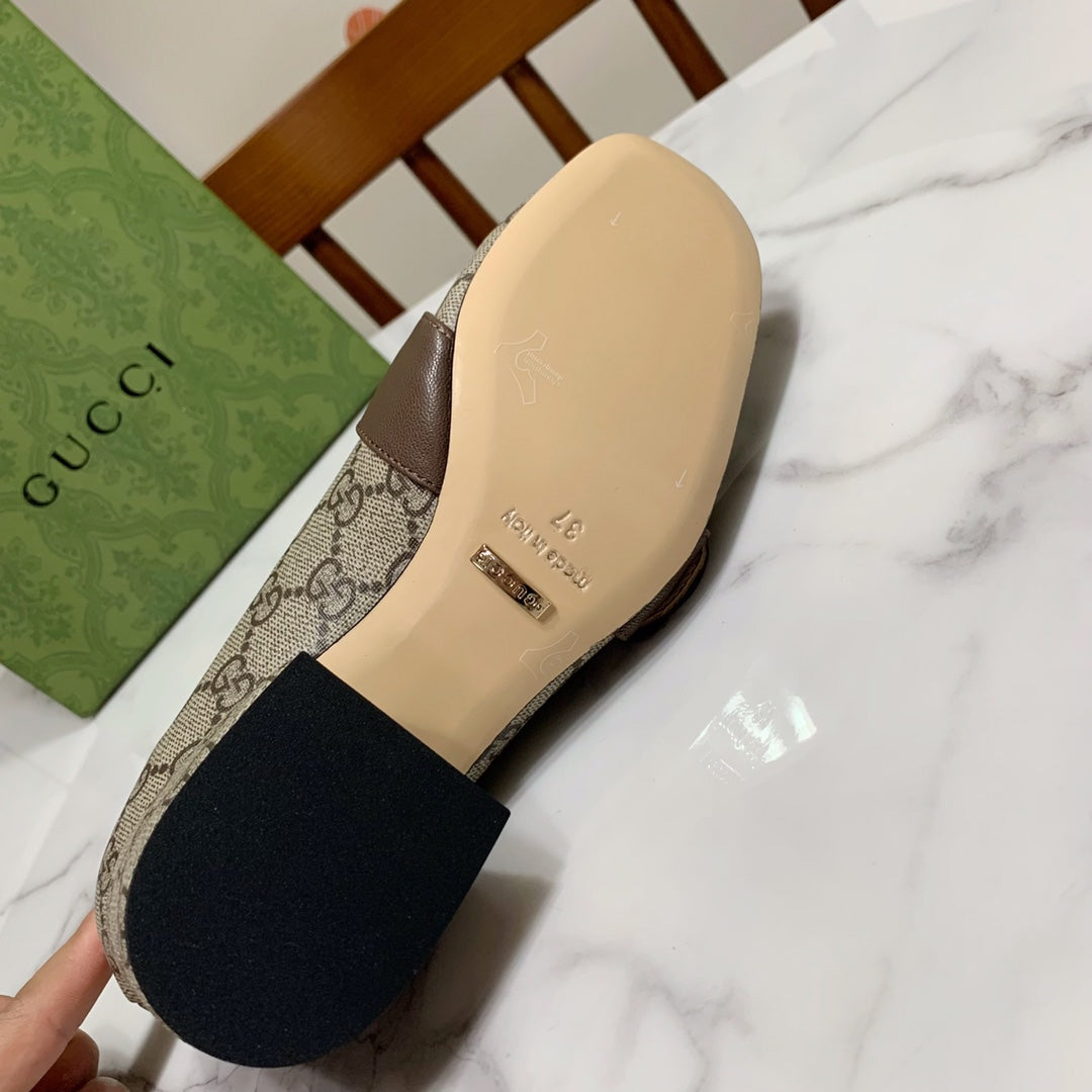 GUCCI 26S BLONDIE HIGH HEELS 55 MM IN DARK BEIGE CANVAS AND CALFSKIN