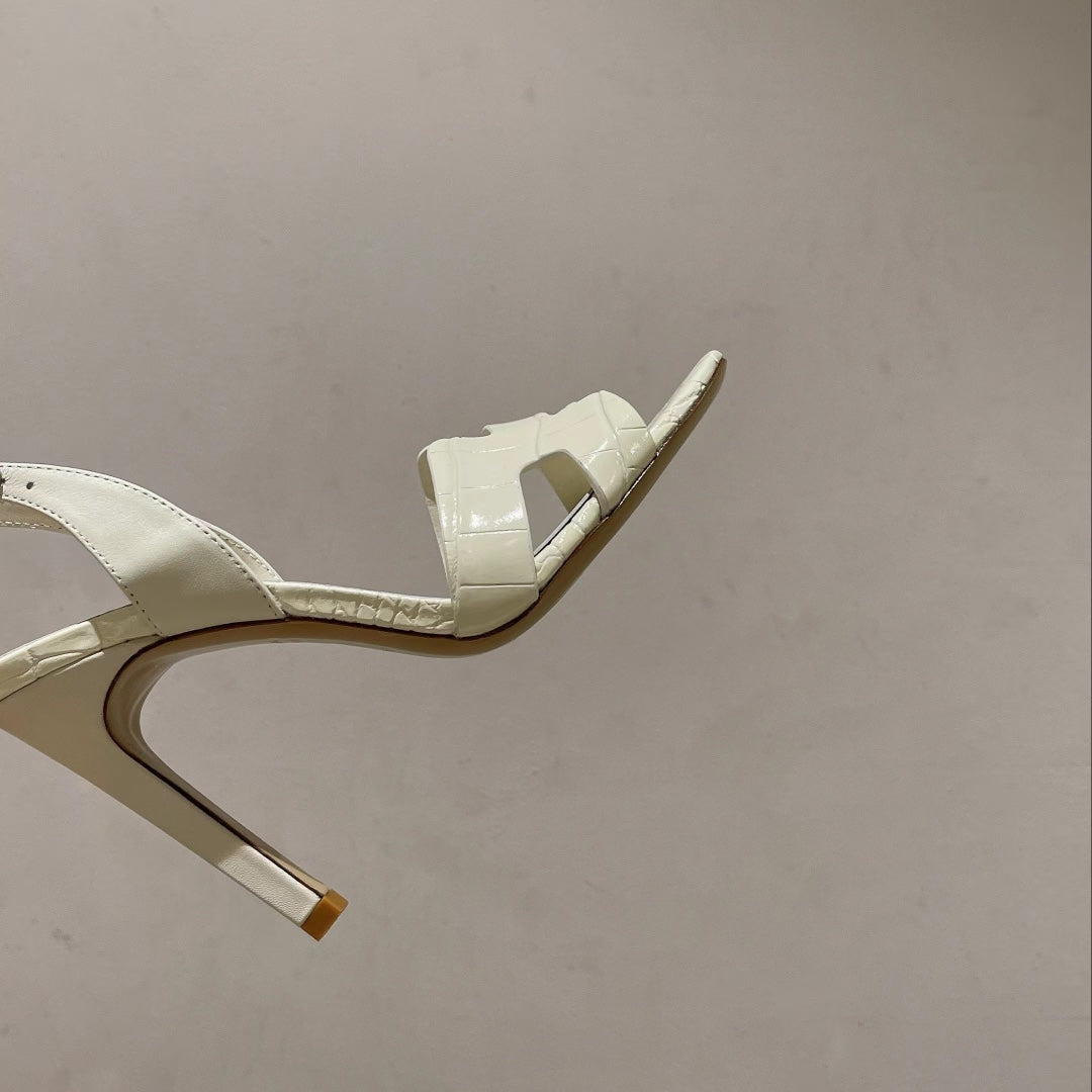SLINGBACK ETERNITE 105 WHITE LAMBSKIN AND CROCODILE LEATHER