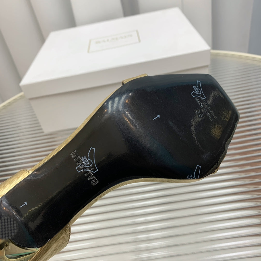 BALMAIN 25S METAL BUCKLE HIGH HEELS 95MM IN GOLD CALFSKIN