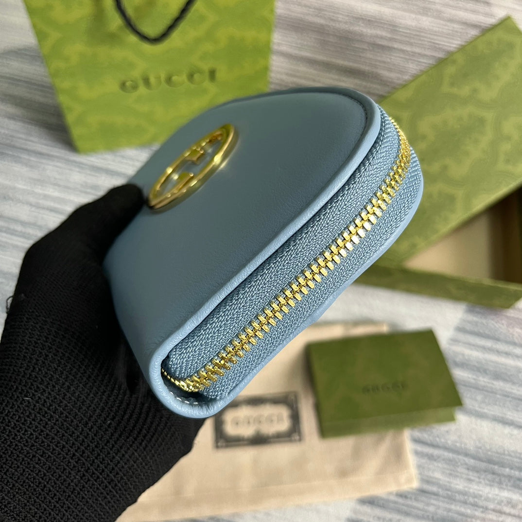 GG BLONDIE 21 FULL ZIP WALLET IN BLUE PASTEL CALFSKIN
