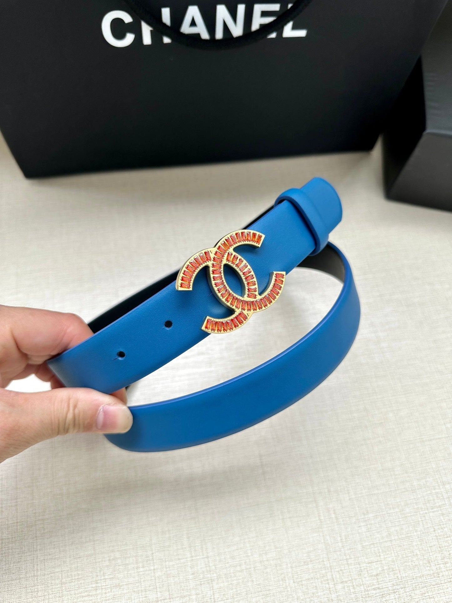 CHANEL 25S BELT 30 MM IN BLUE CALFSKIN 616963