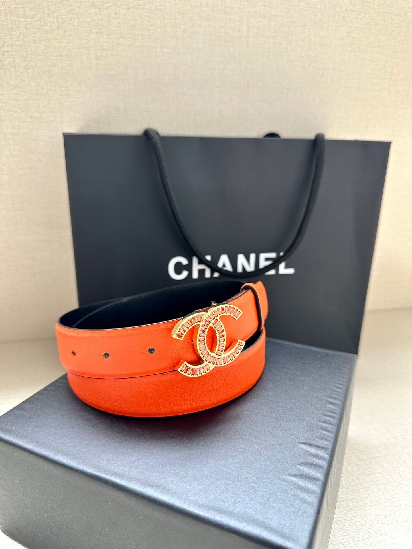 CHANEL 25S BELT 30 MM IN ORANGE CALFSKIN 616965