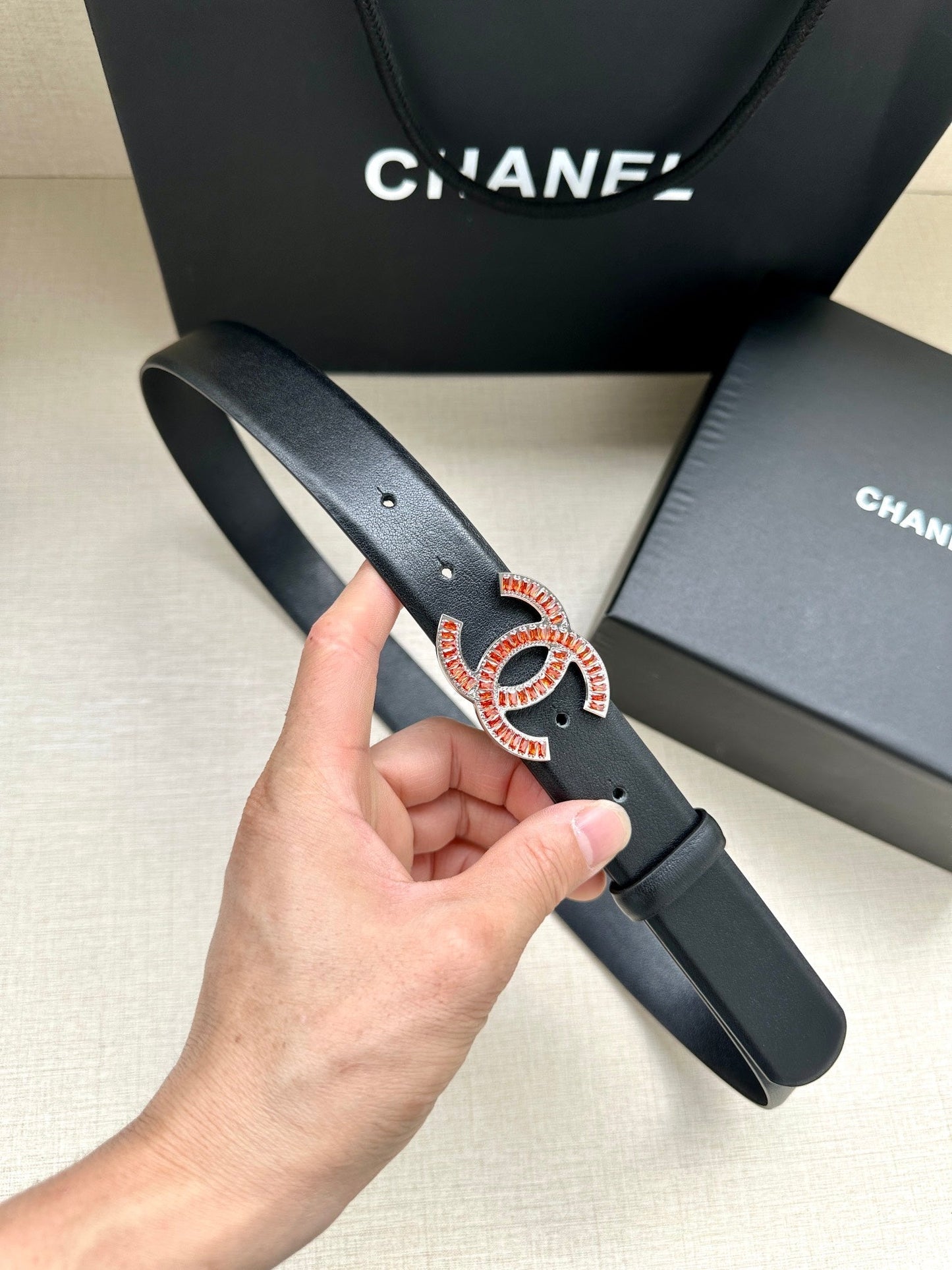 CHANEL 25S BELT 30 MM IN BLACK CALFSKIN 616968