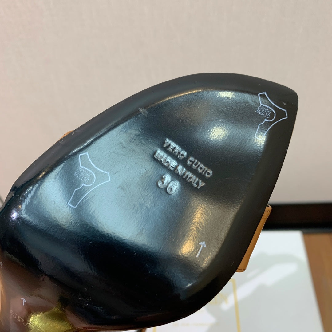 BALMAIN 25S SQUARE STRAP HIGH HEELS 100MM IN CARAMEL CALFSKIN