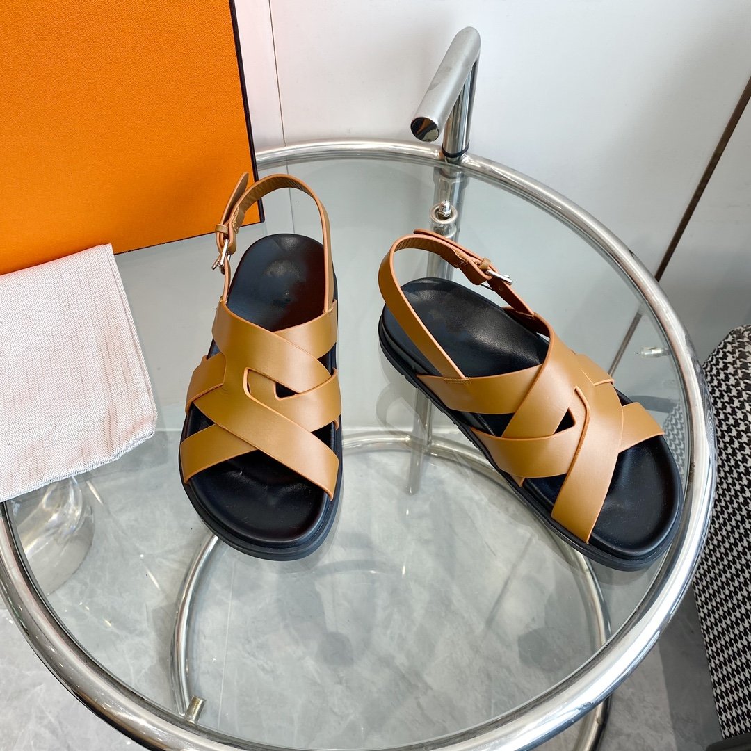 Genius Sandal Slingback Light Brown Calfskin Leather