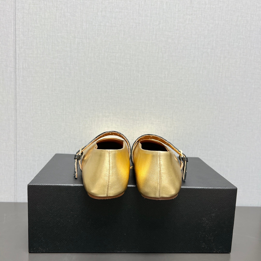 ALAIA MARY JANE SHOES IN GOLDEN LAMBSKIN SILVER HARDWARE