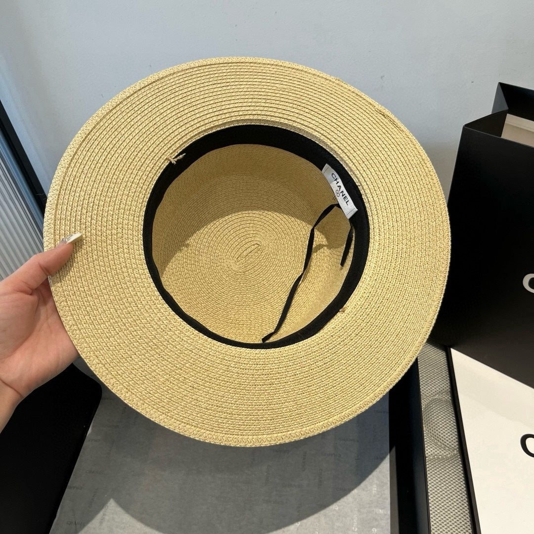 FLAT STRAW HAT WITH BOW BROWN 673922