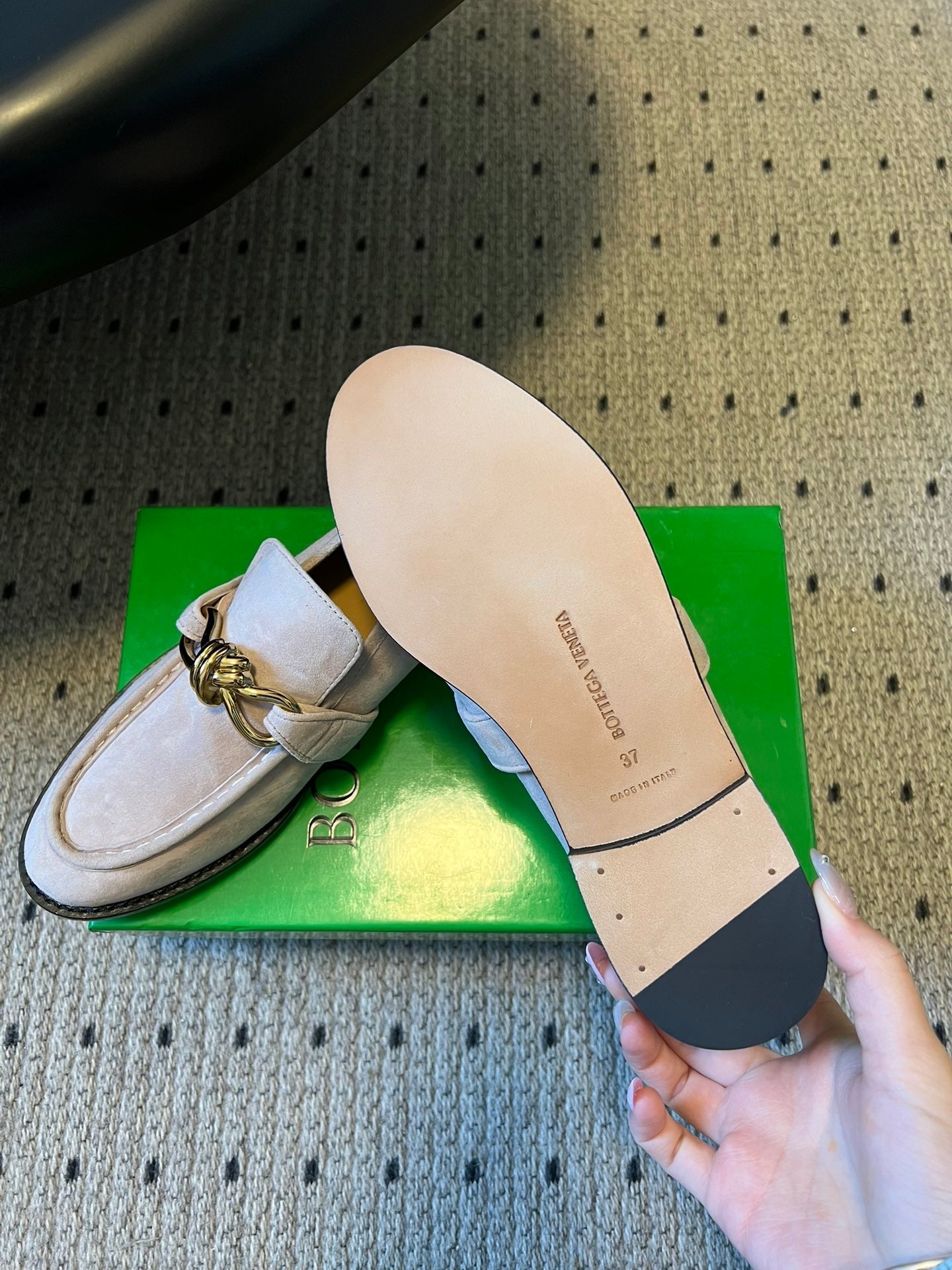 BOTTEGA VENETA 26S LOAFERS IN LIGHT BEIGE SUEDE WITH GOLD HARDWARE