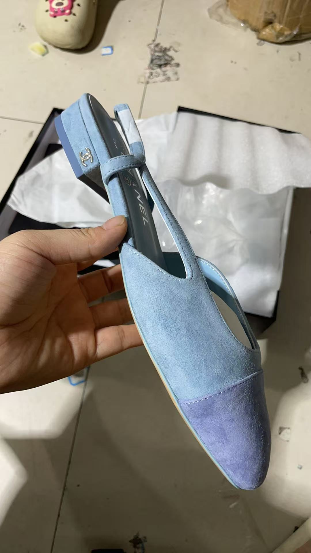 CC SLINGBACK IN BABY BLUE SUEDE