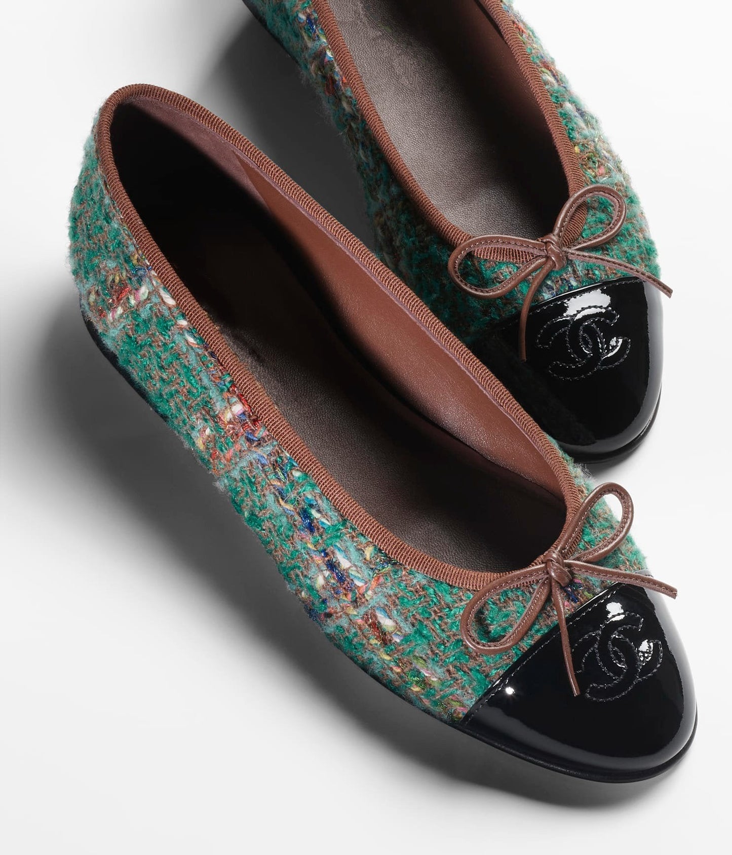 BALLET FLATS DARK GREEN BROWN TWEED