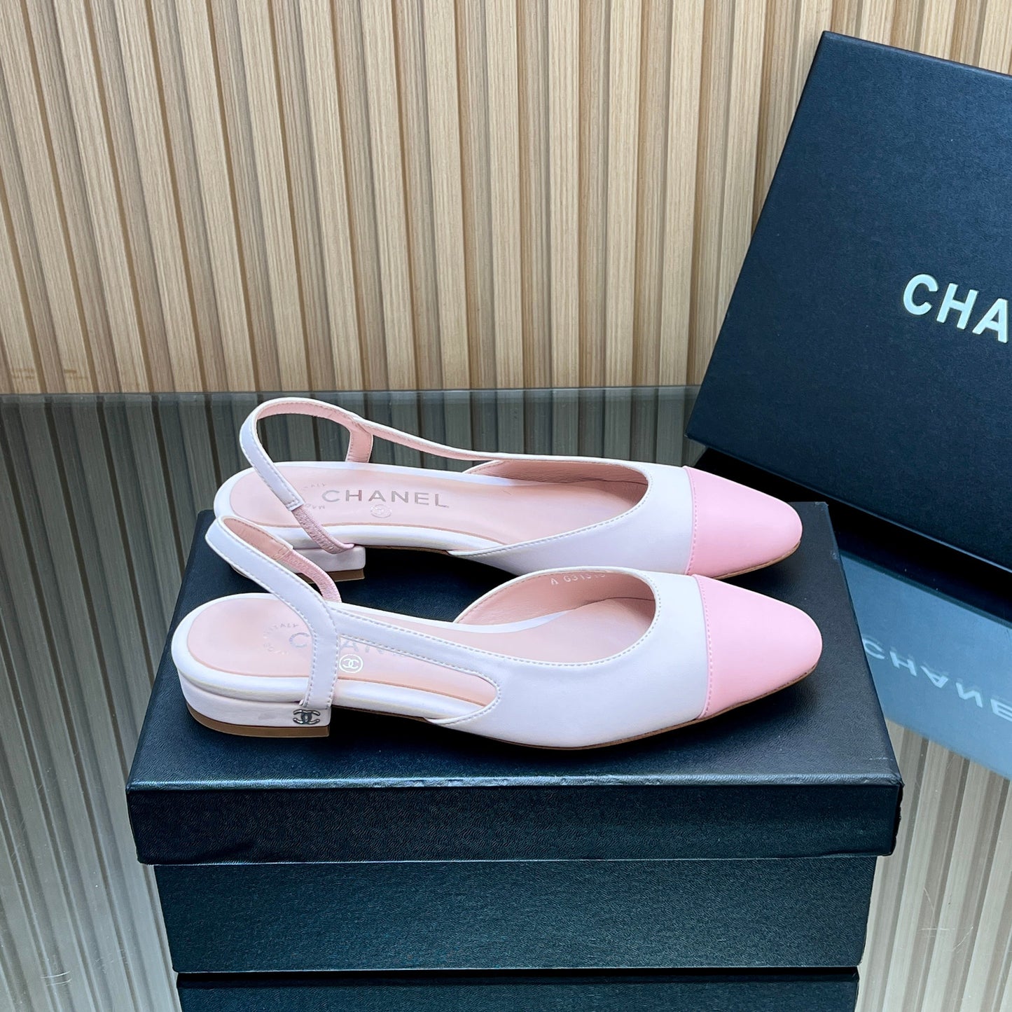CHANEL 25S SLINGBACK SHOE FLATS IN LIGHT PINK CALFSKIN