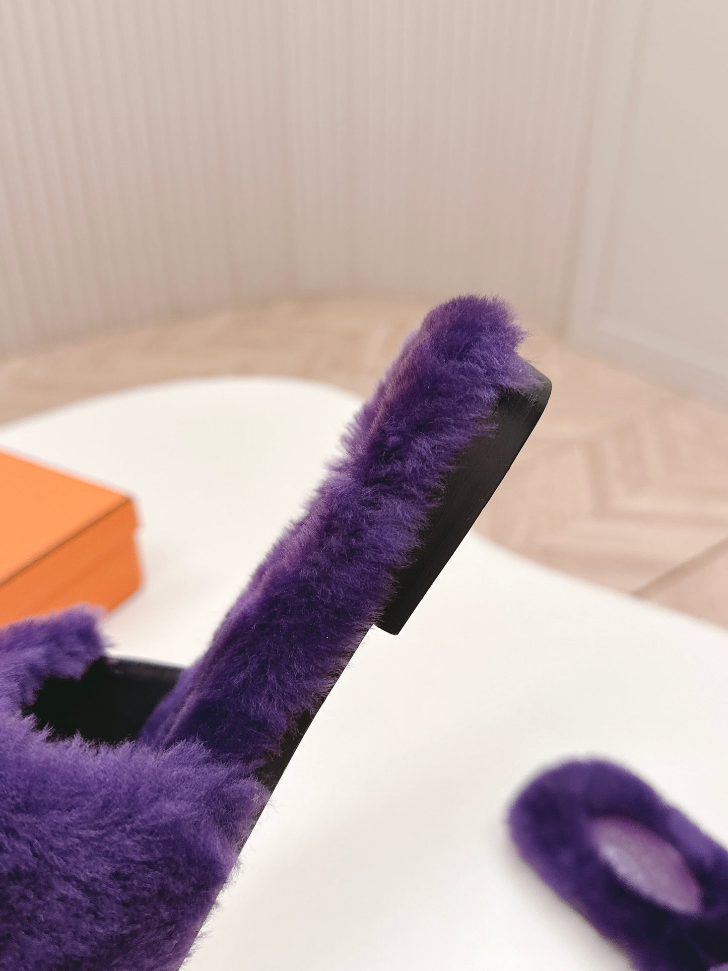 HM 25S ORAN SANDAL IN DARK PURPLE SHEARLING WITH SILVER HARDWARE