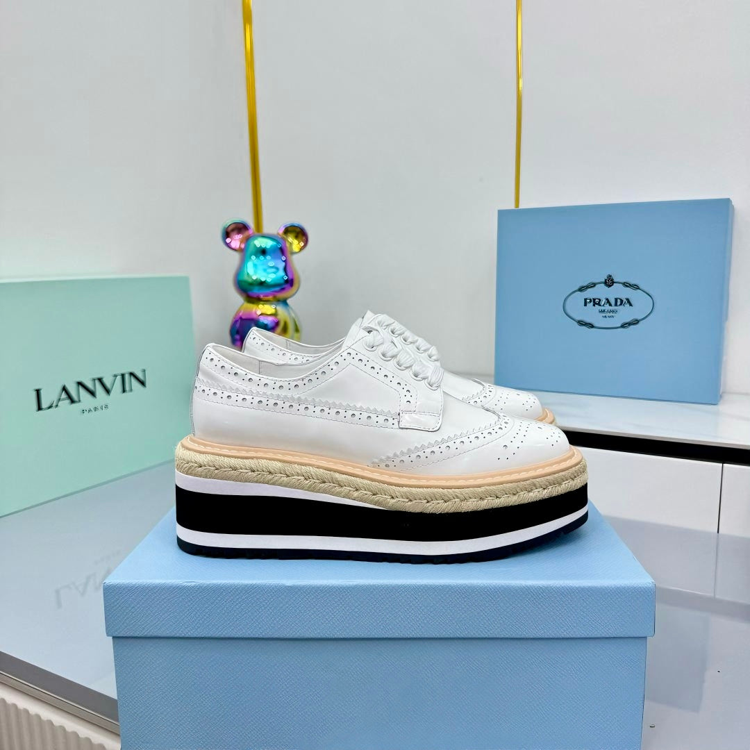 PRADA 25S FLAT WEDGE SHOES 60MM IN WHITE CALFSKIN