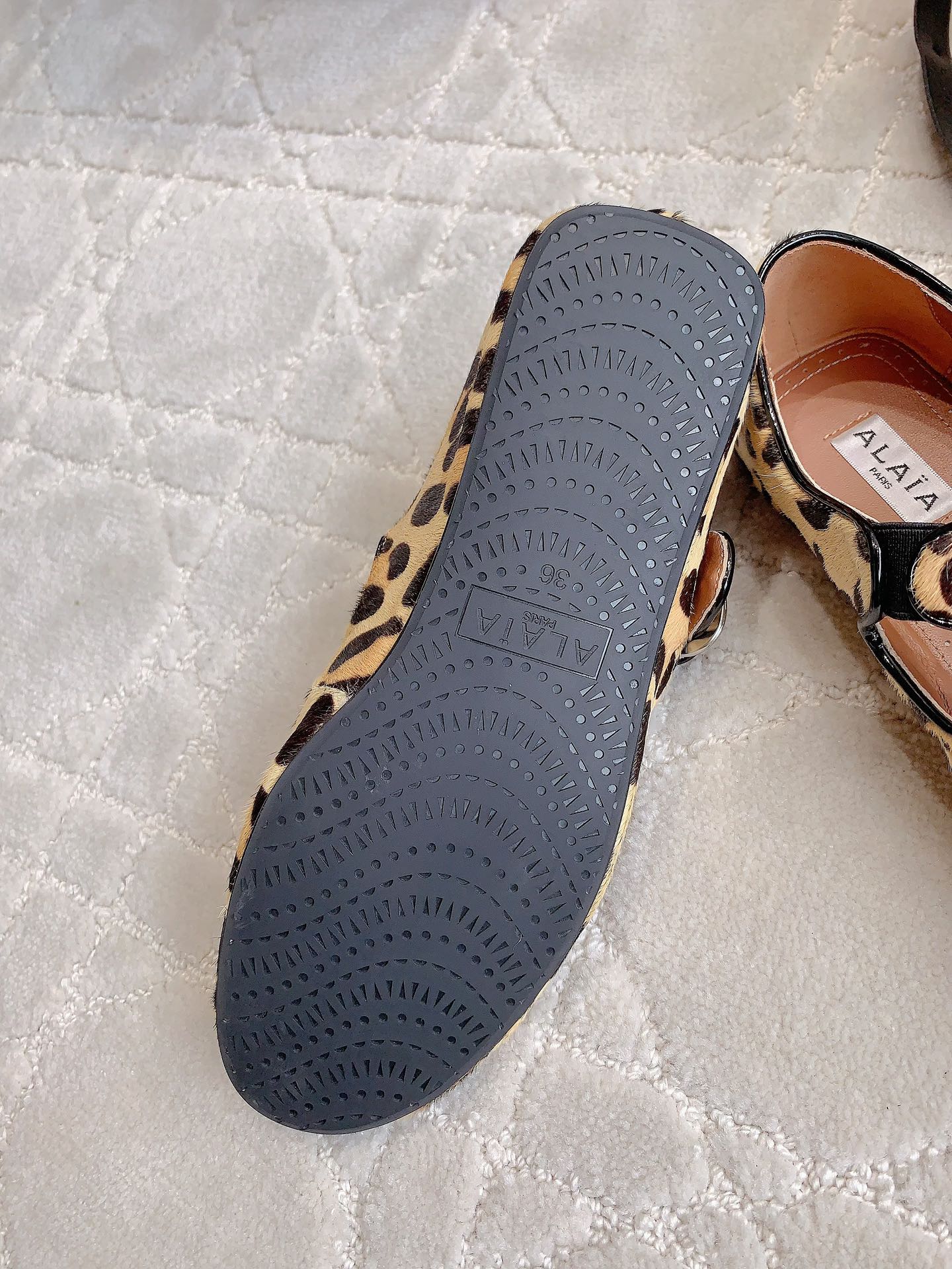 ALAIA CRISS CROSS BALLET FLAT IN LEOPARD LAMBSKIN WITH SILVER HARDWARE