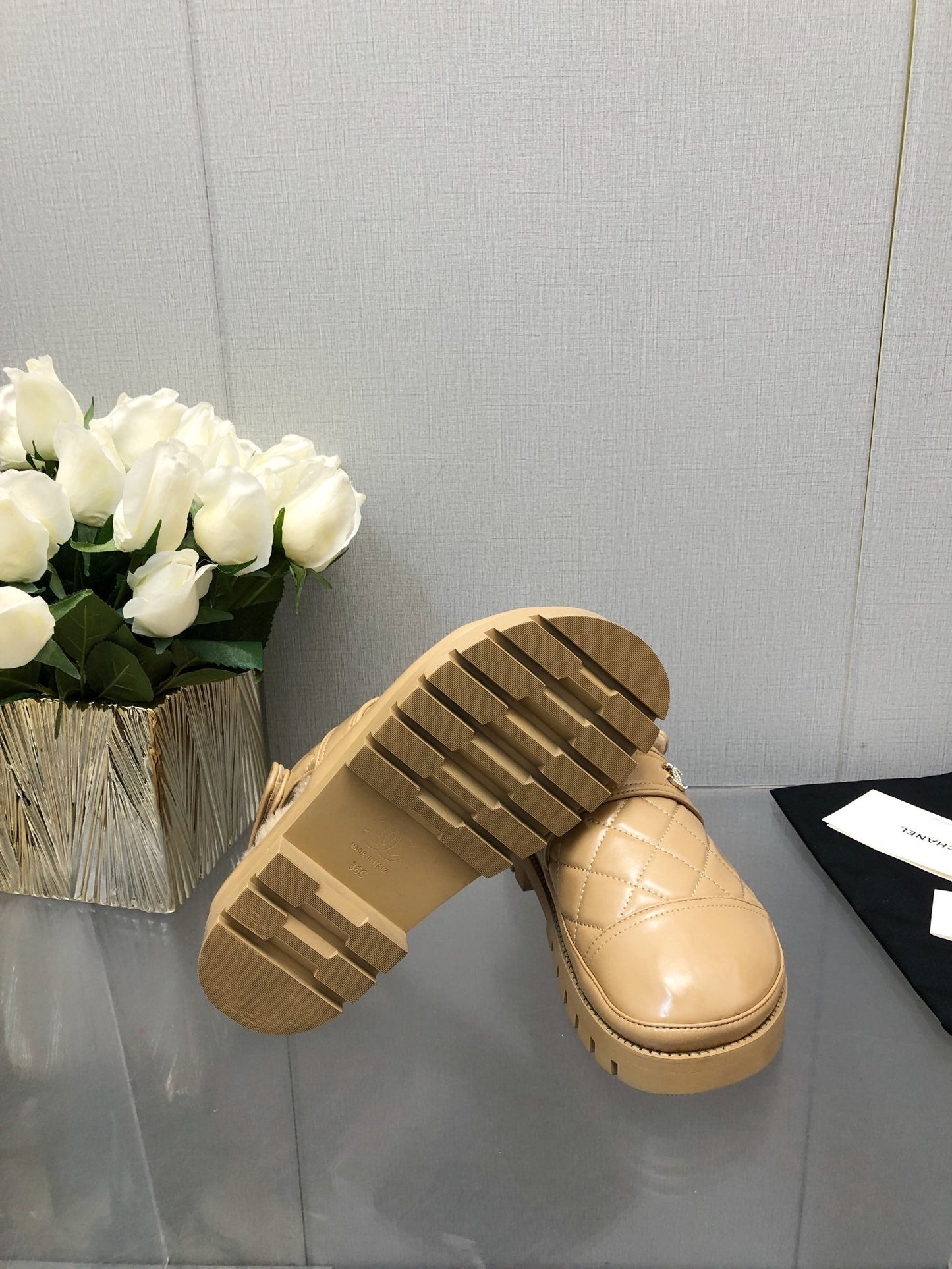 CHUNKY PLATFORM SHEARLING SLIPPER BEIGE CREAM LAMBSKIN