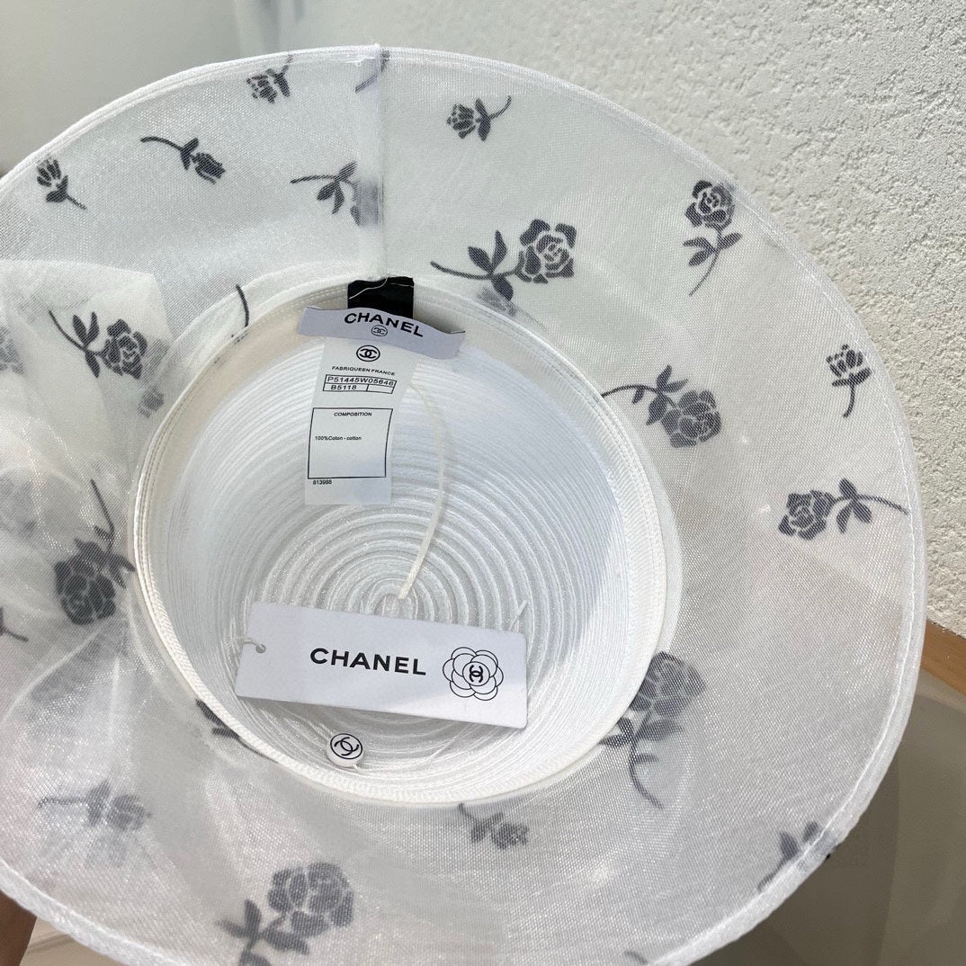 STRAW HAT WITH CHIFFON FLOWER WHITE 672758