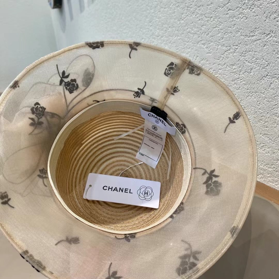 STRAW HAT WITH CHIFFON FLOWER BEIGE 672761