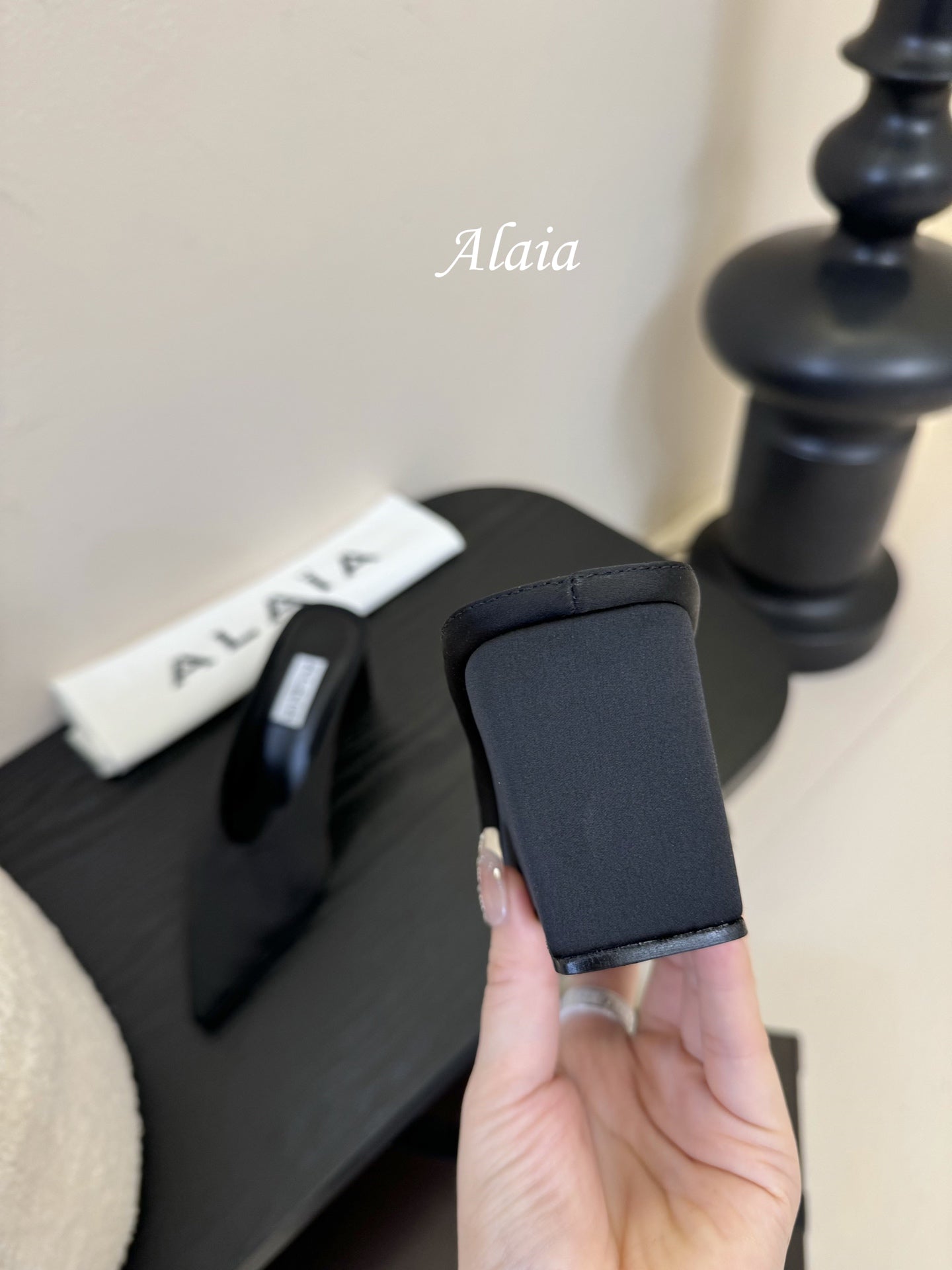 ALAIA HIGH MULES 25S IN BLACK SATIN