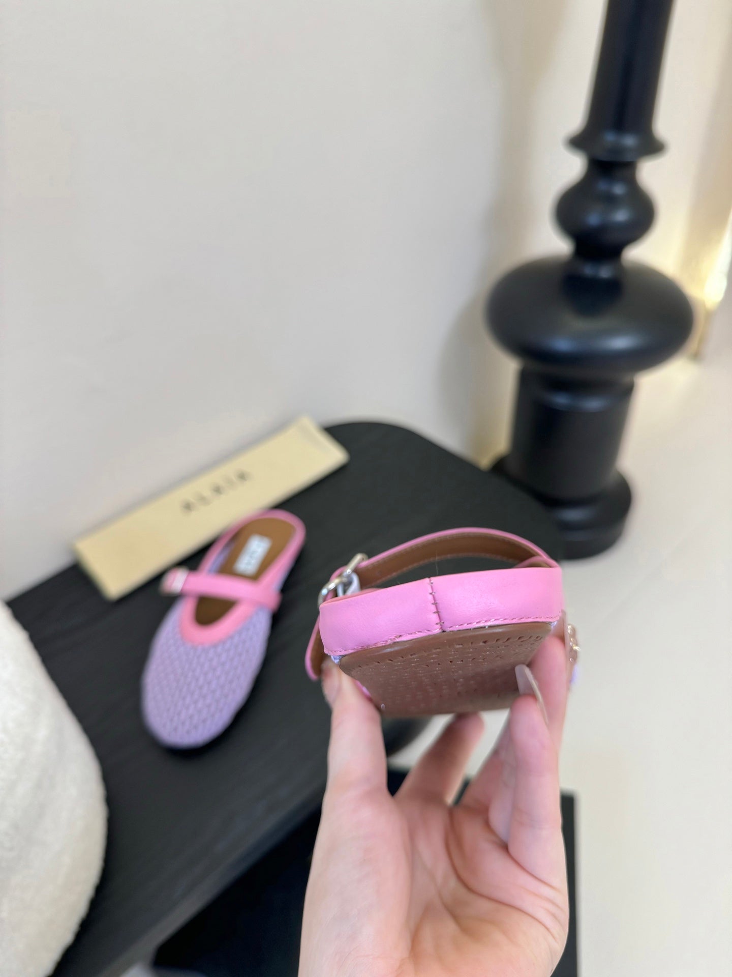 ALAIA FLAT MULES 25S IN PURPLE MIX PINK WOVEN MESH