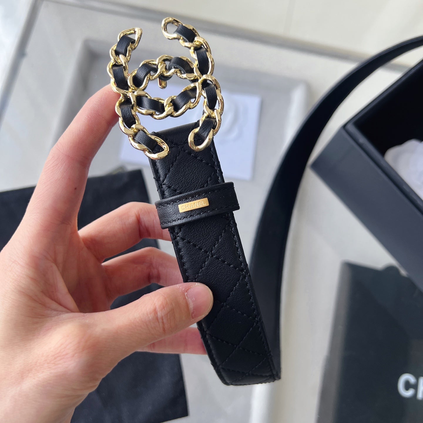 CHANEL 25S BELT 30 MM IN BLACK CALFSKIN 616607