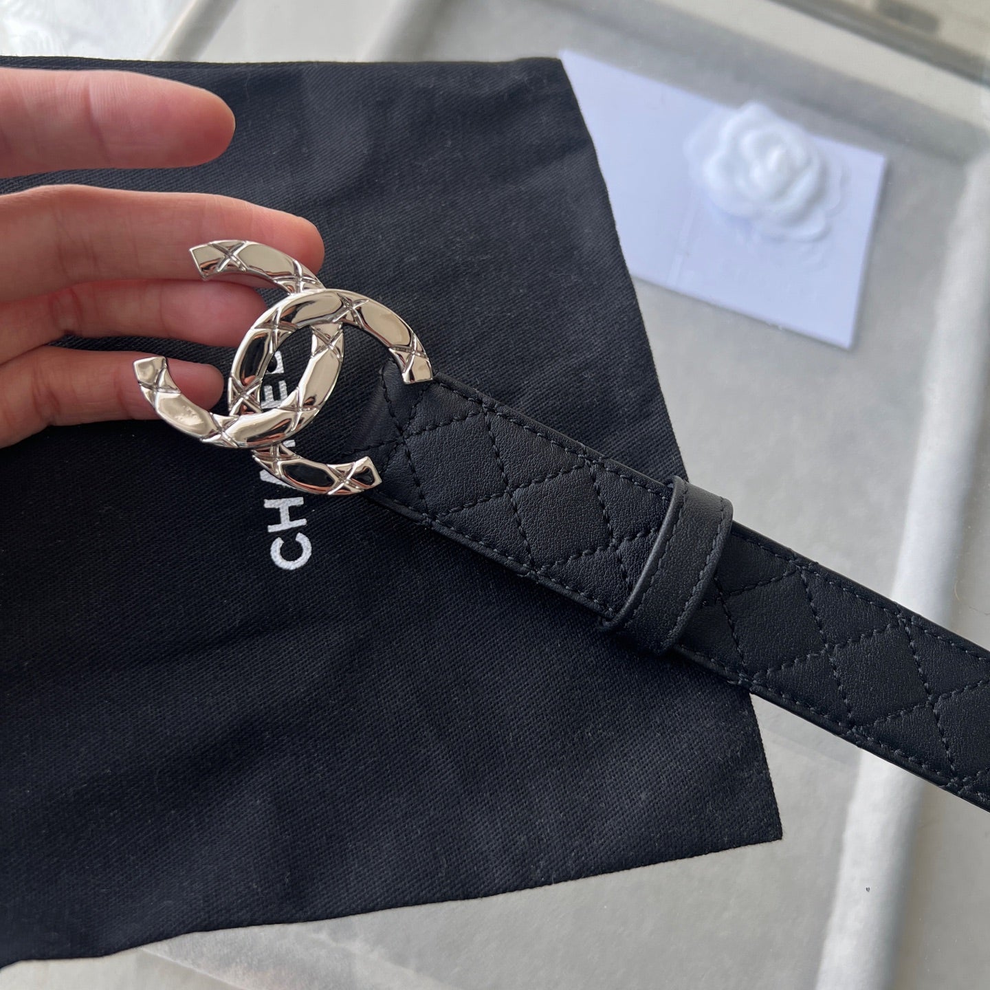 CHANEL 25S BELT 30 MM IN BLACK CALFSKIN 616604