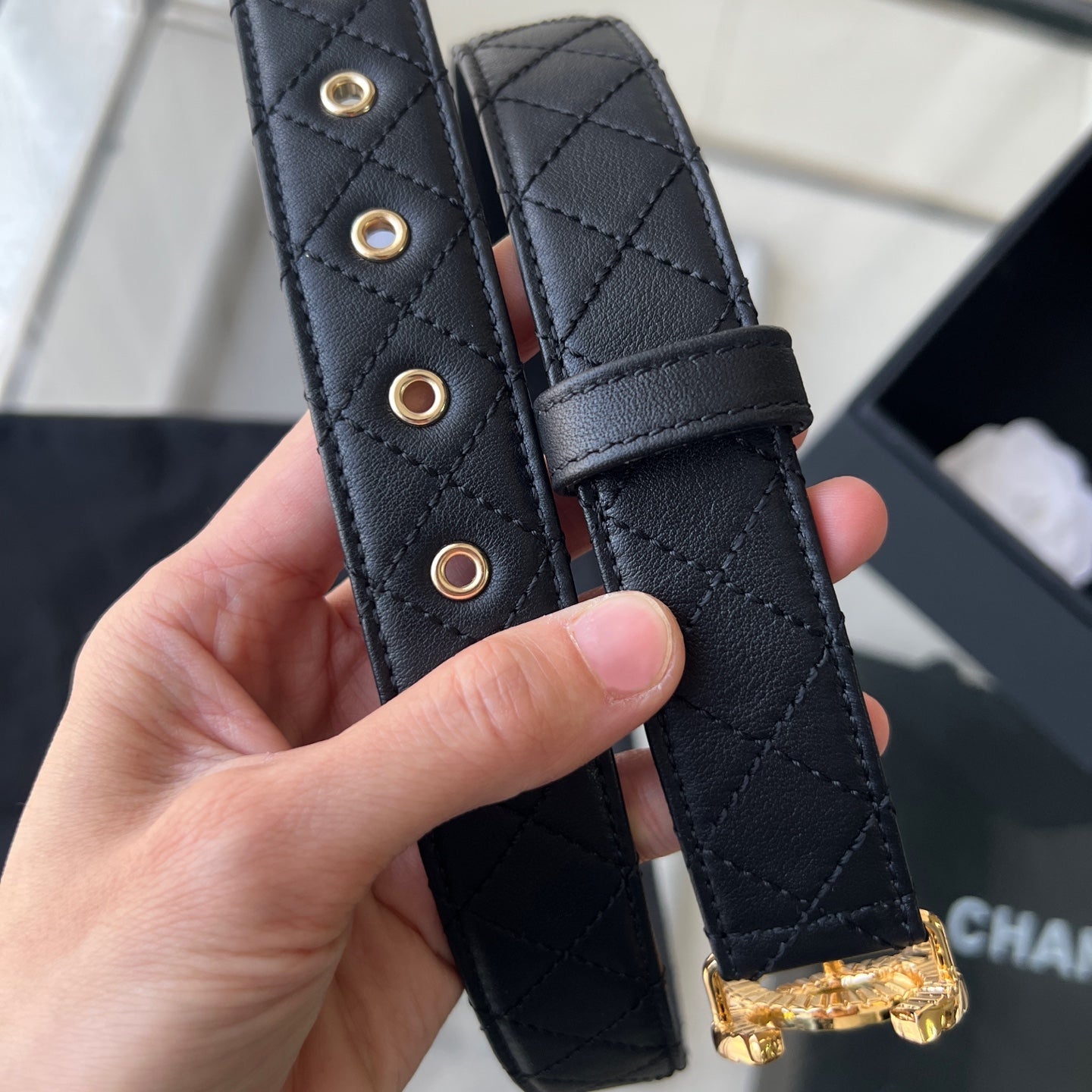 CHANEL 25S BELT 30 MM IN BLACK CALFSKIN 616605