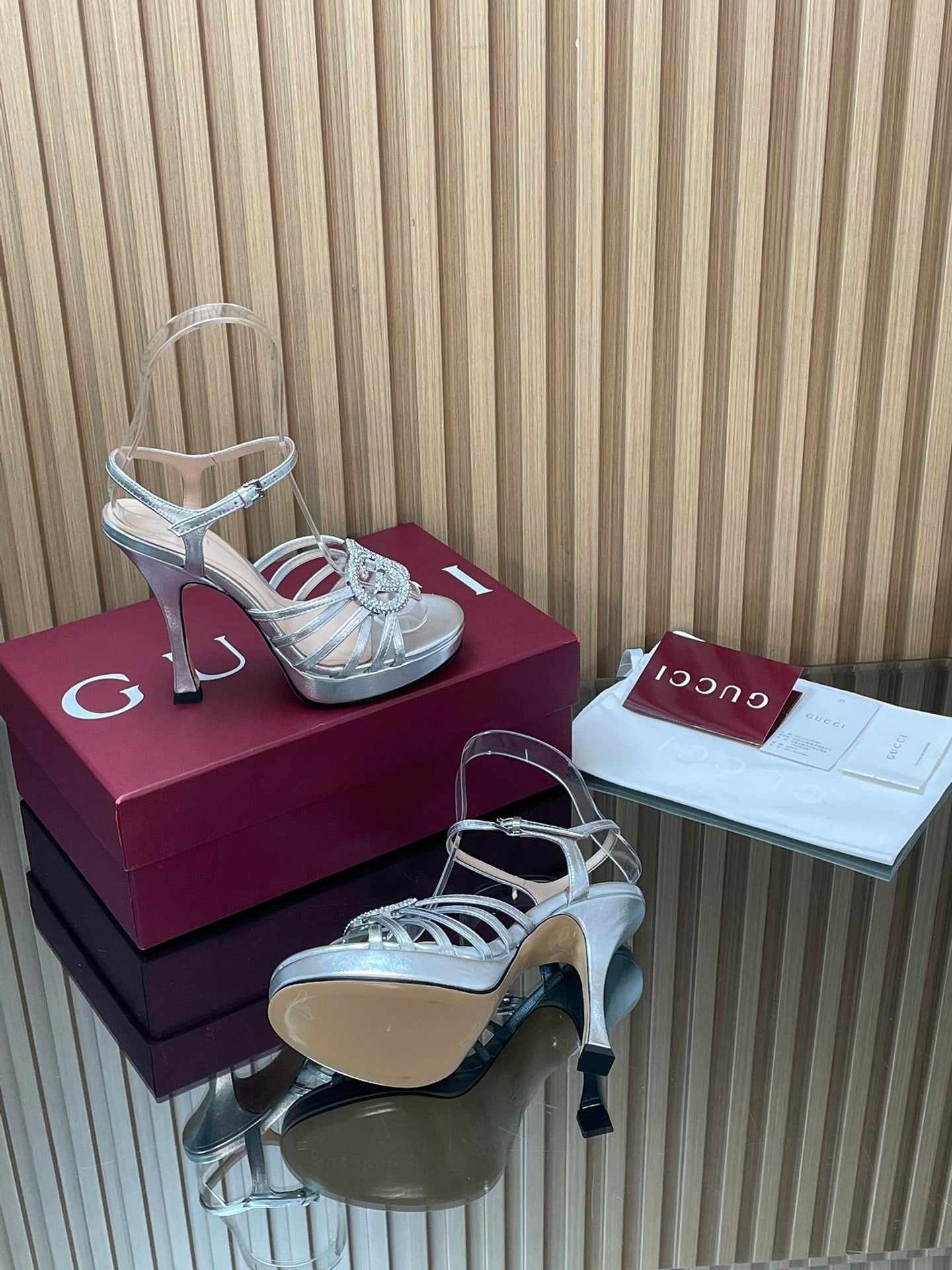 GUCCI 26S HIGH-HEELED SANDALS 125 MM IN SILVER CALFSKIN