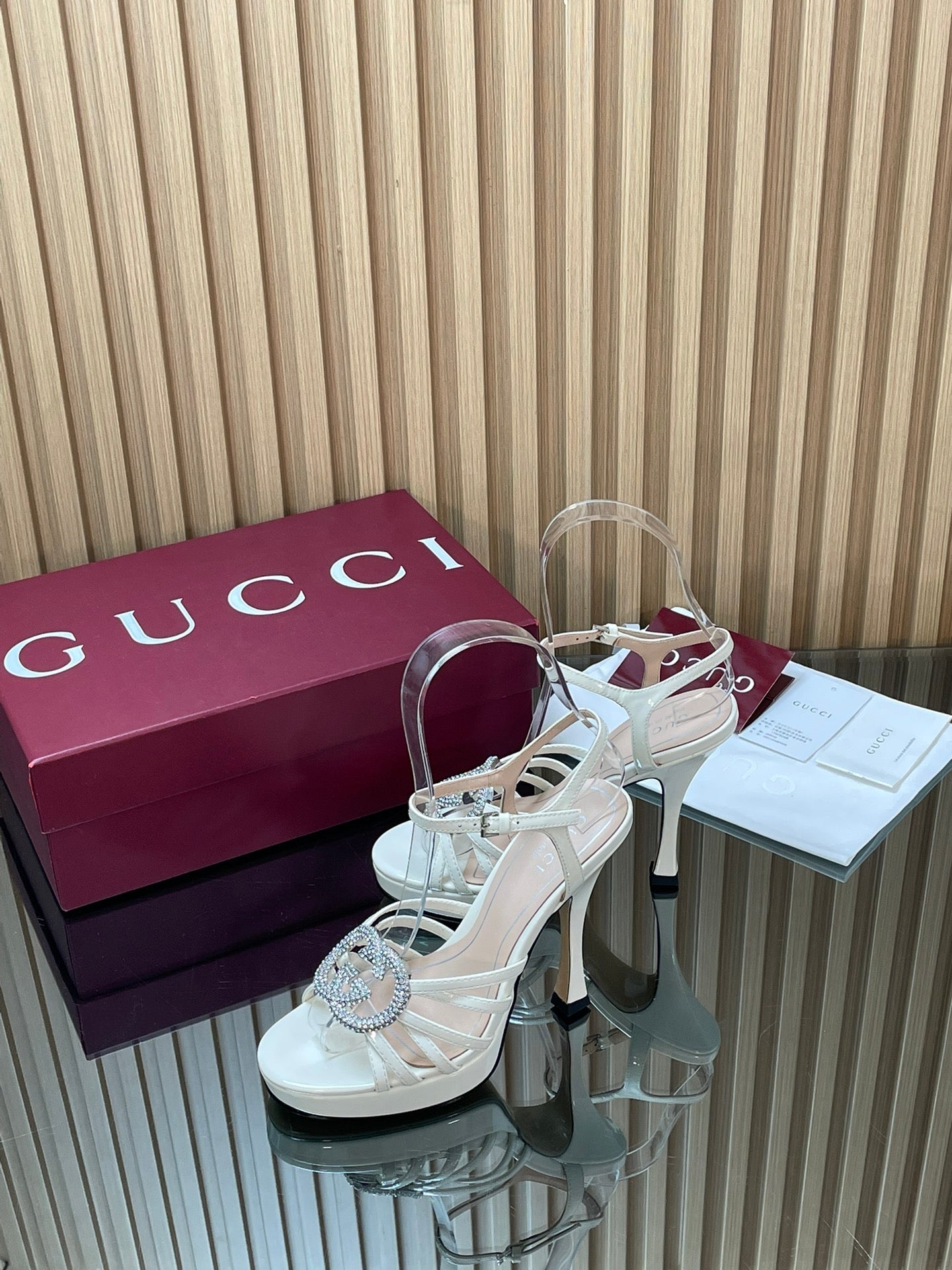 GUCCI 26S HIGH-HEELED SANDALS 125 MM IN WHITE CALFSKIN
