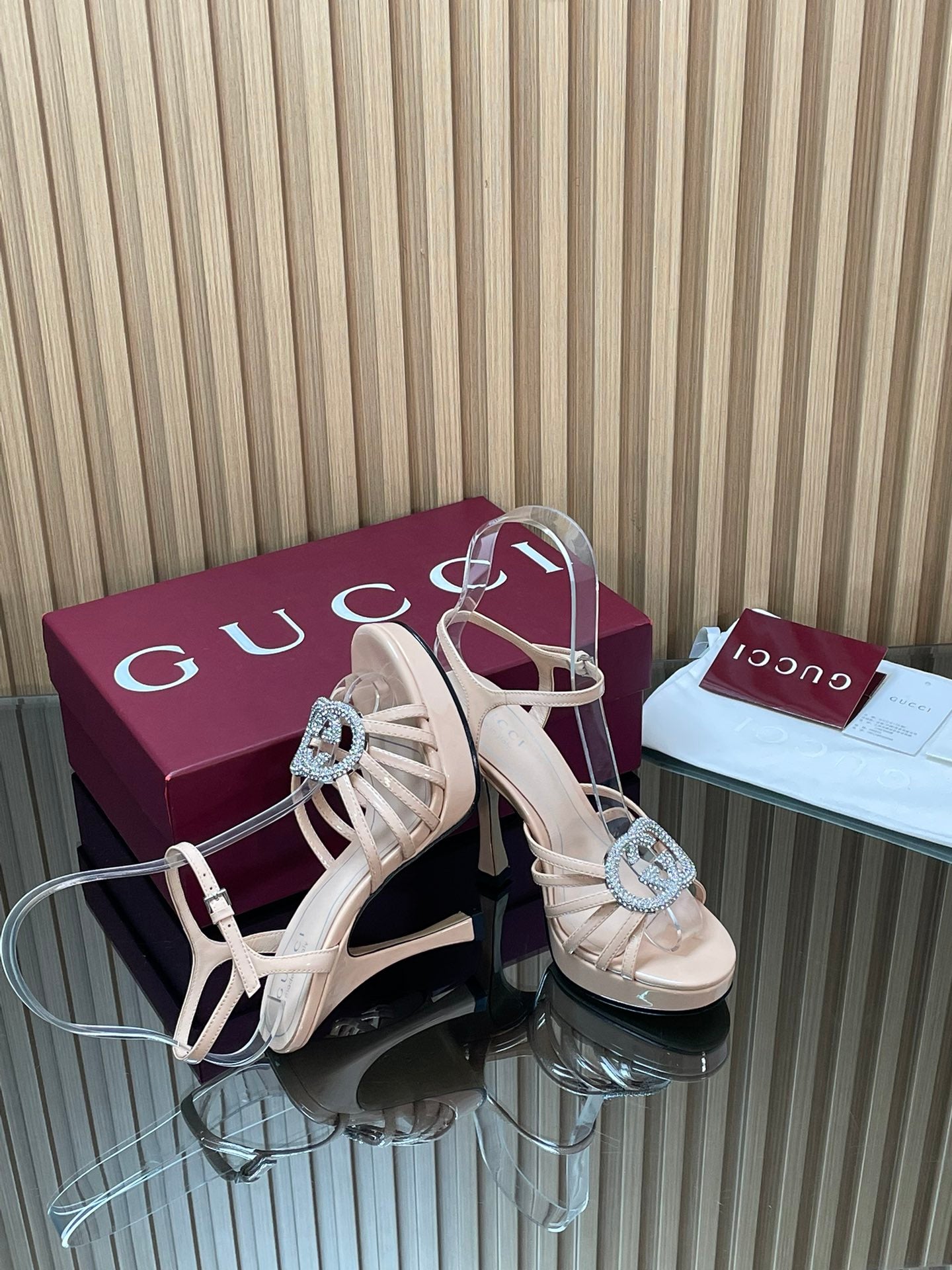 GUCCI 26S HIGH-HEELED SANDALS 125 MM IN BEIGE CALFSKIN