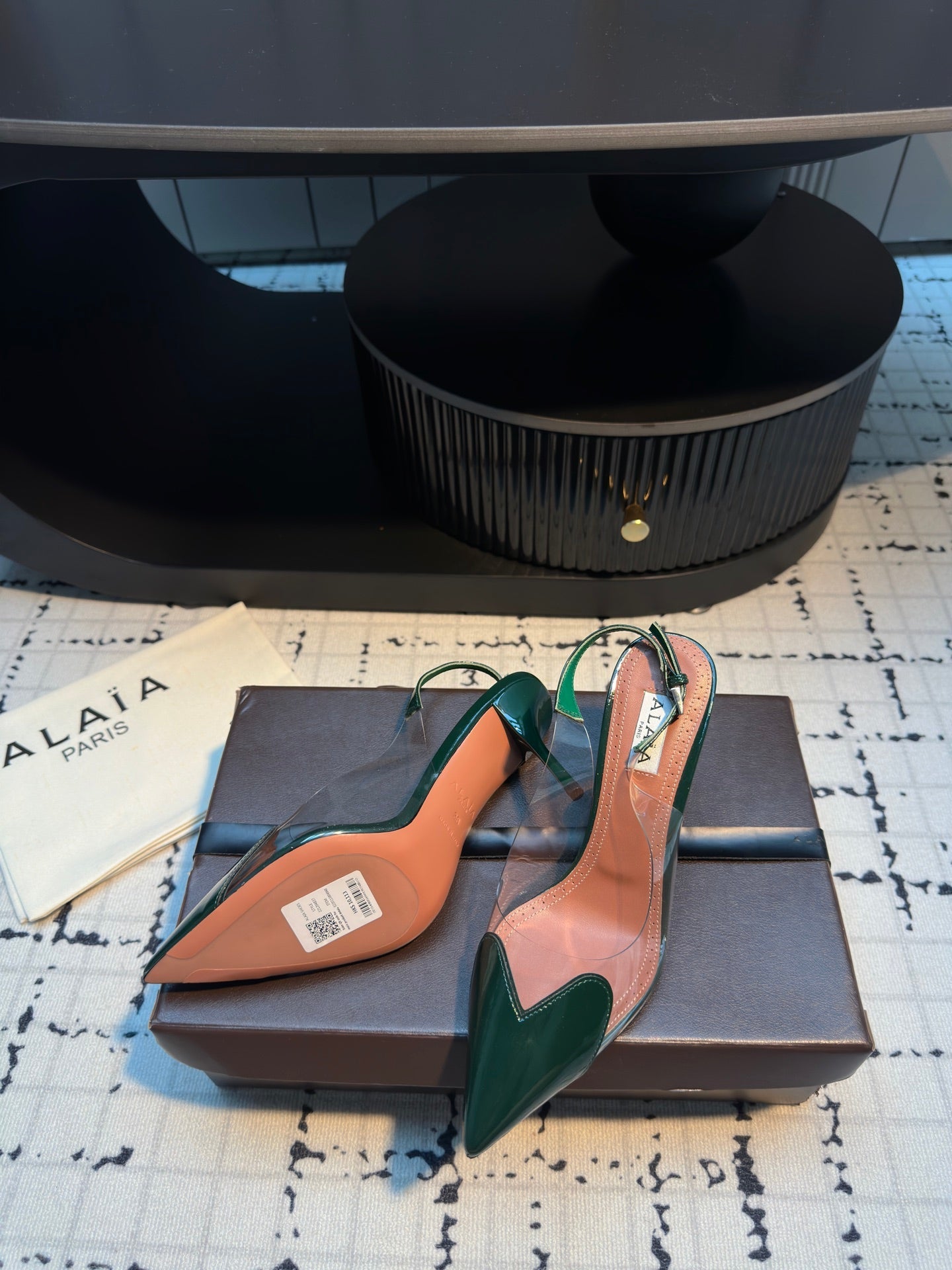 ALAIA HIGH SLINGBACK 25S 90 MM IN DARK GREEN CALFSKIN