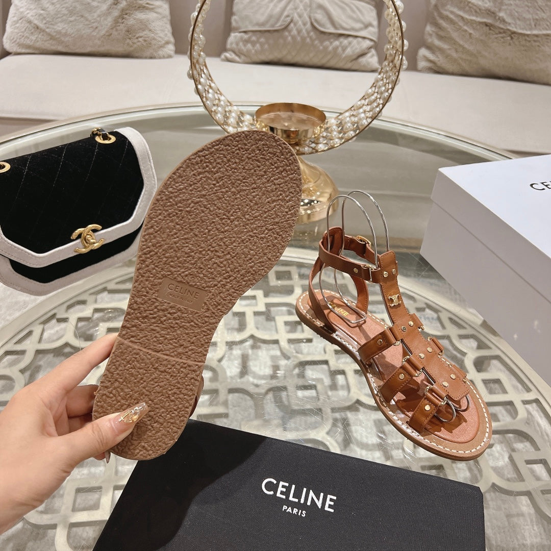 CLEA TRIOMPHE GLADIATOR SANDAL IN BRONZE BROWN CALFSKIN - VEGETAL TANNING