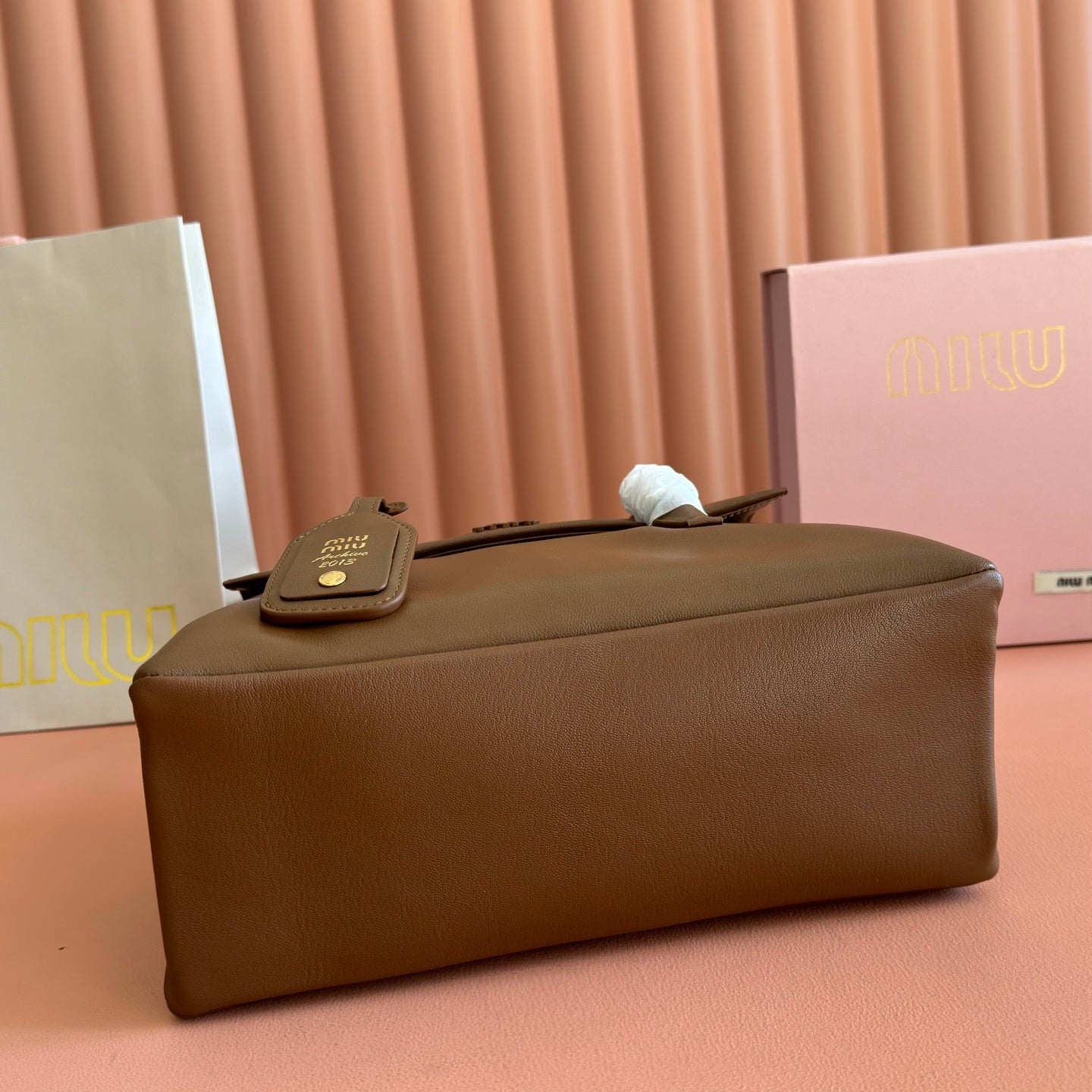 MIUMIU 26S SOLITAIRE BAG 28 IN DARK BROWN CALFSKIN GOLD HARDWARE