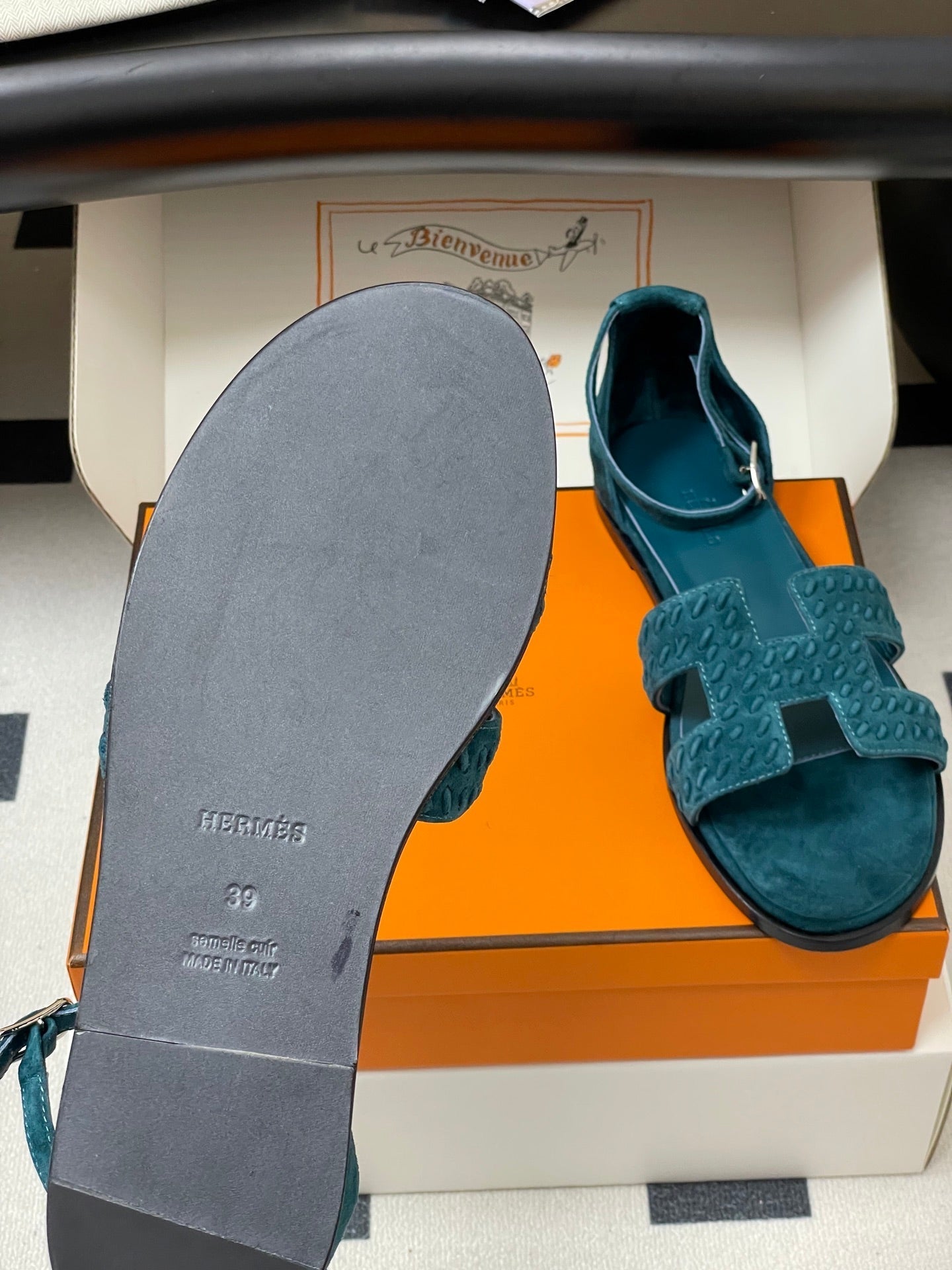 HM 25S SANTORINI SANDAL IN DARK BLUE SUEDE AND LAMBSKIN