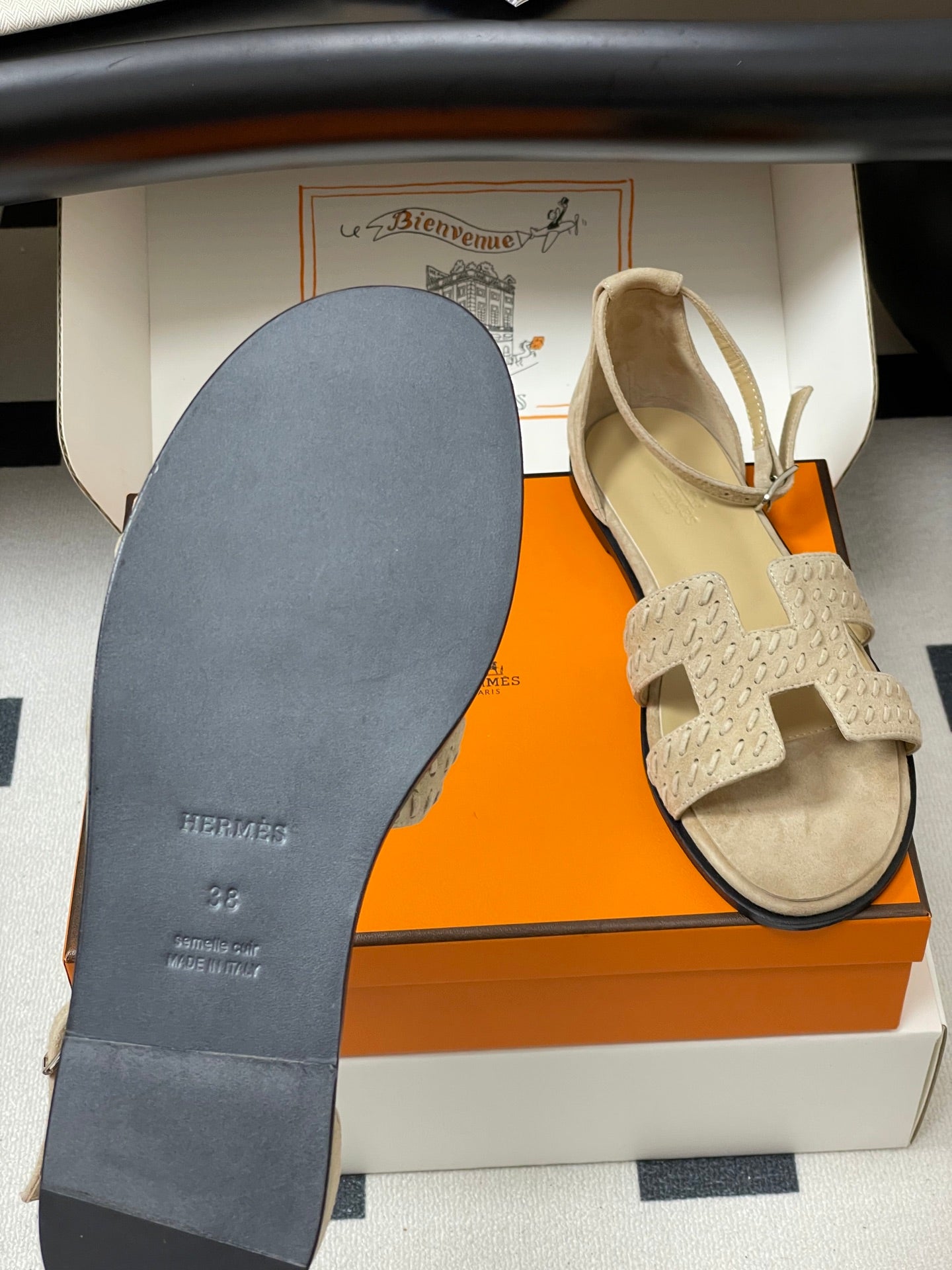 HM 25S SANTORINI SANDAL IN BEIGE SUEDE AND LAMBSKIN