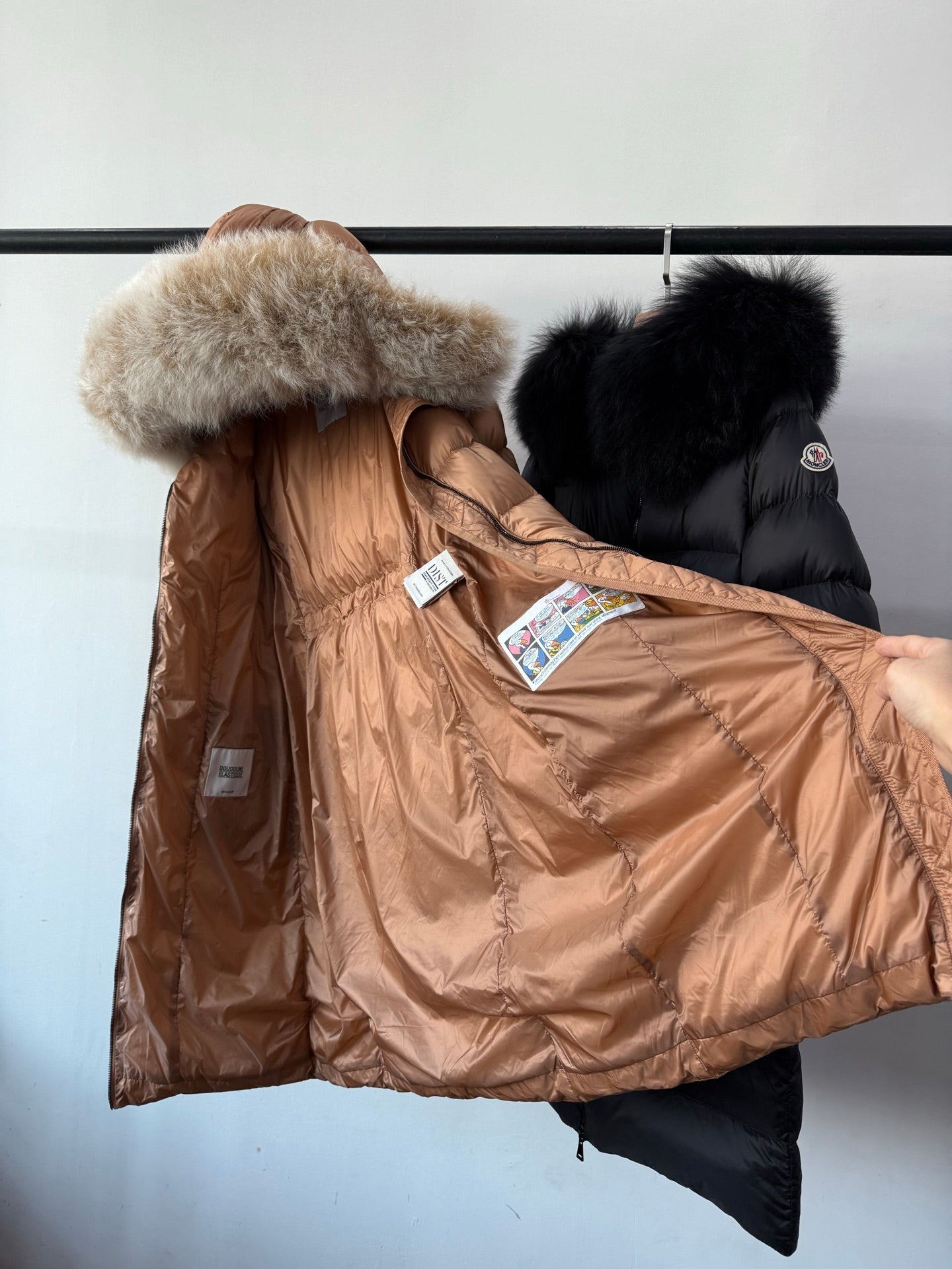 Women’s Luxury Moncler-Style Long Puffer Coat with Shearling Trim and Hood-Style252