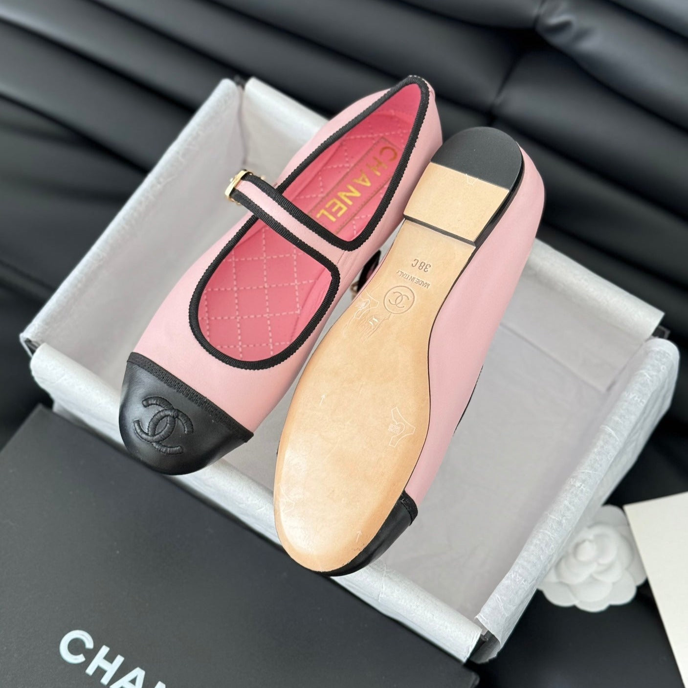 Double C Marry Jane Shoes Light Pink Lambskin