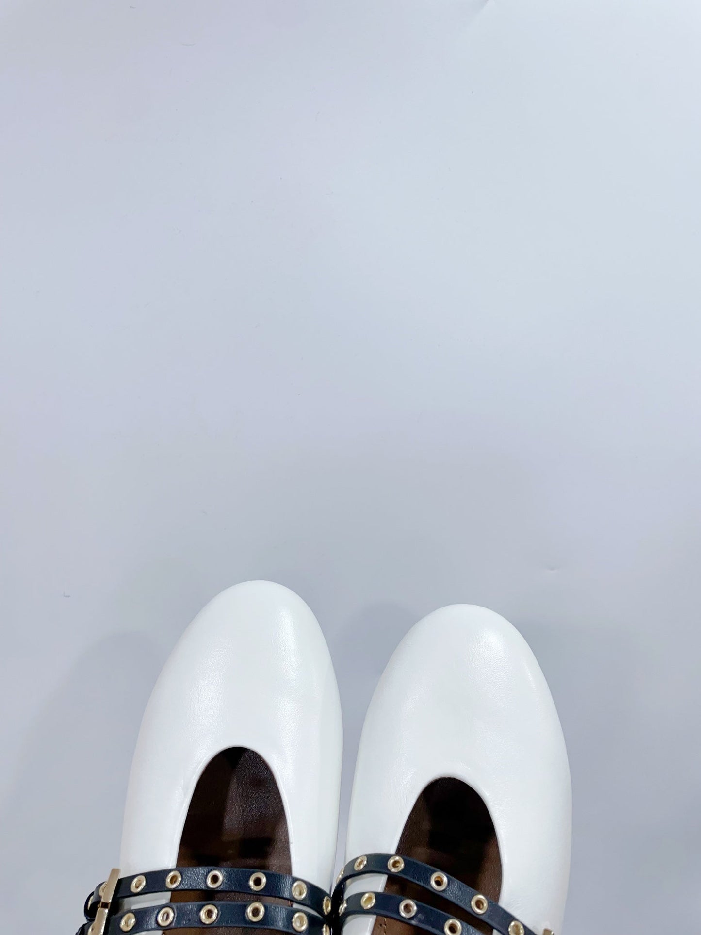ALAIA MARY JANE SHOES IN WHITE LAMBSKIN WITH GOLD HARDWARE