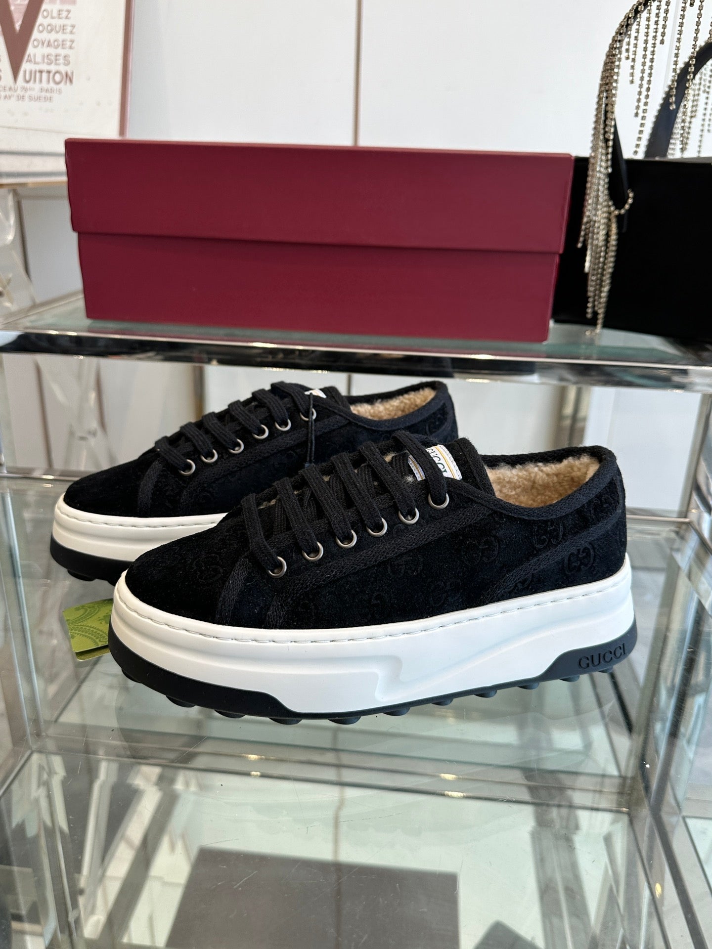 GG SNEAKER IN BLACK CANVAS WITH BEIGE FLEECE LINING