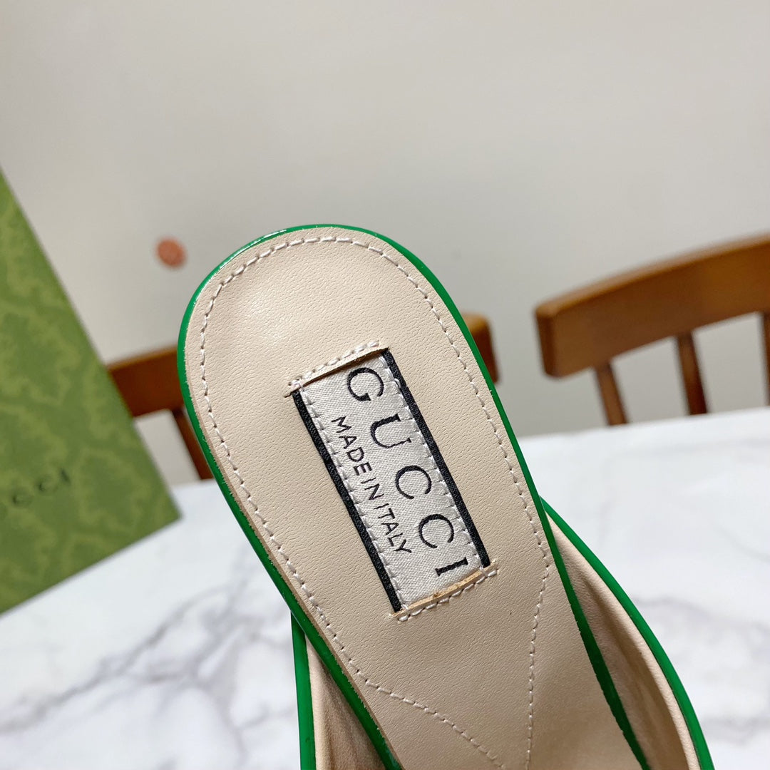 GUCCI 26S HORSEBIT HIGH-HEELED SANDALS 80 MM IN GREEN GLOSSY CALFSKIN