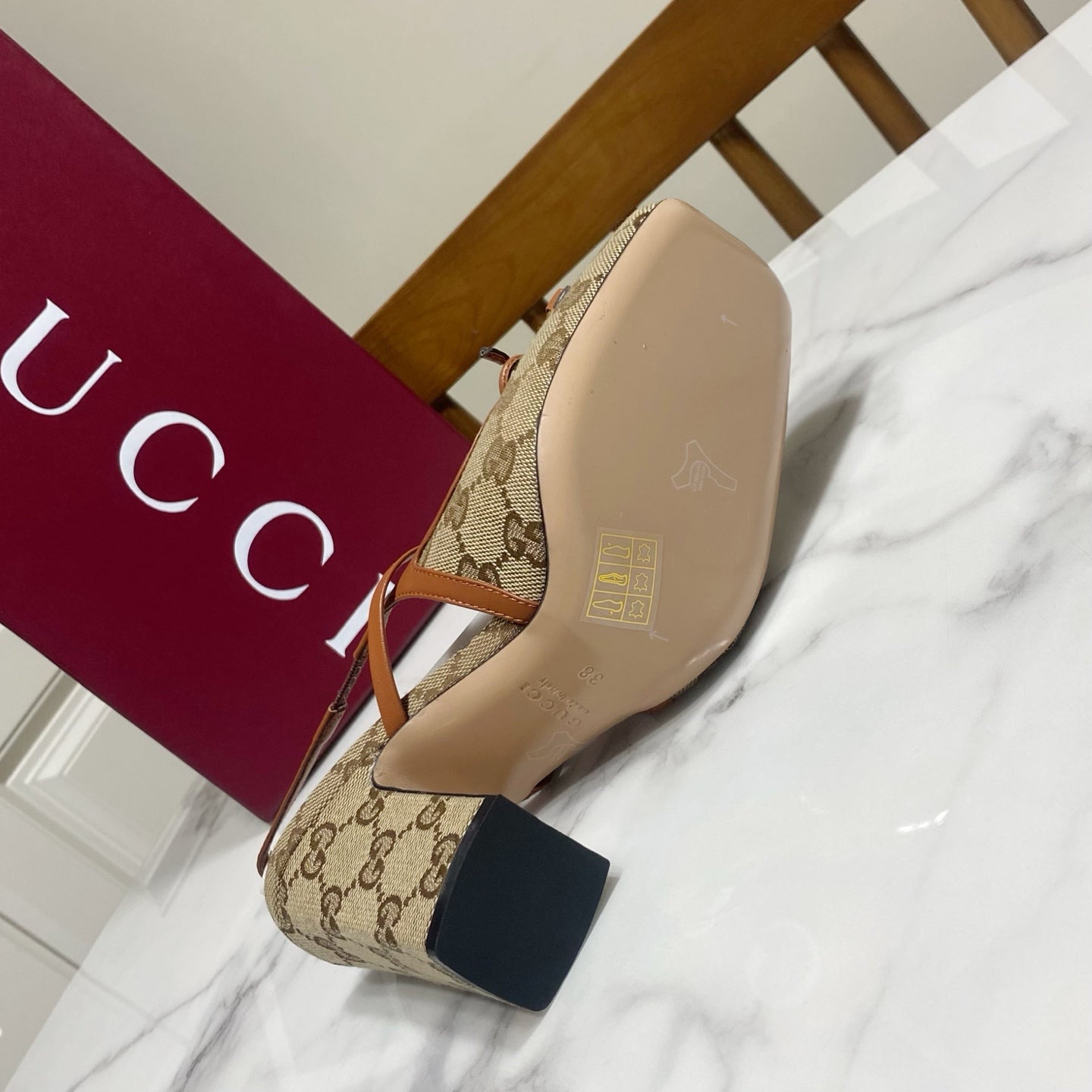 GUCCI 26S HORSEBIT SLINGBACK HEELS 105 MM IN BROWN AND BEIGE CANVAS