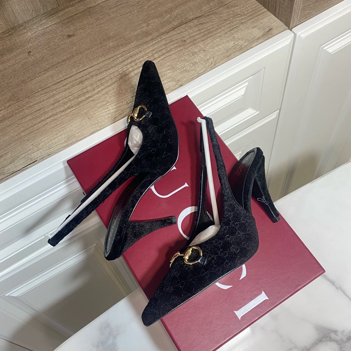 GUCCI 26S SLINGBACK HEELS 85 MM IN BLACK VELVET