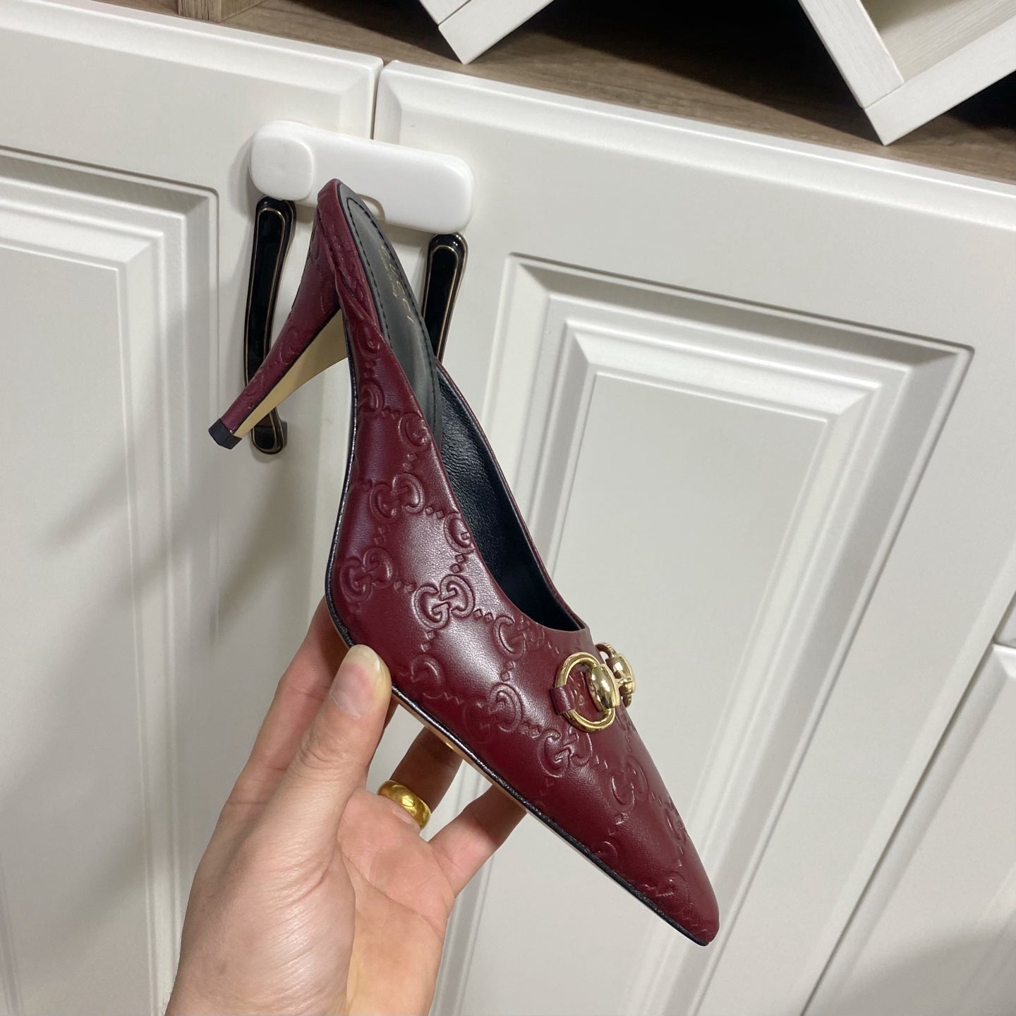 GUCCI 26S HEELED MULES 85 MM IN DARK RED CALFSKIN