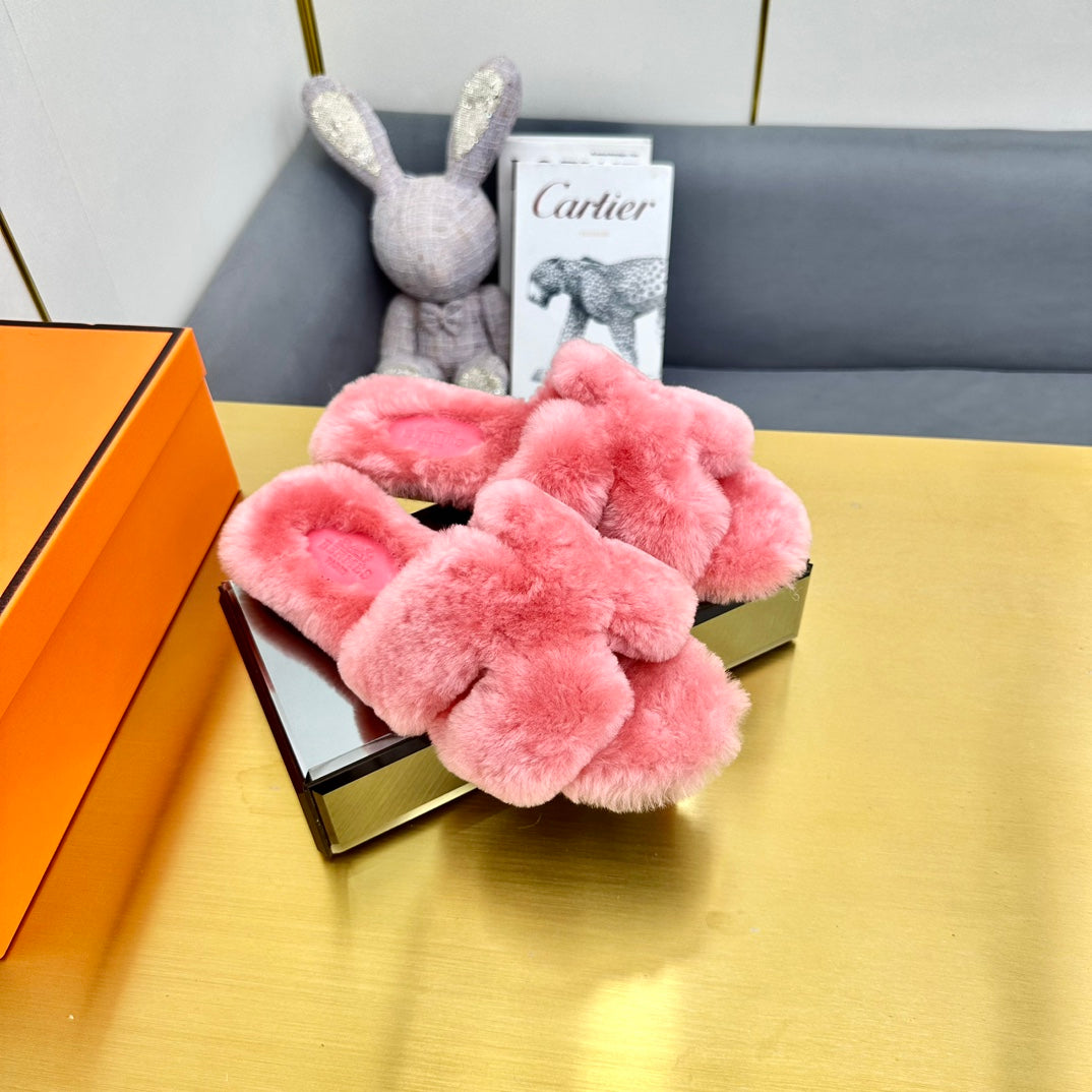 0RAN SHEARLING SANDALS DARK PINK