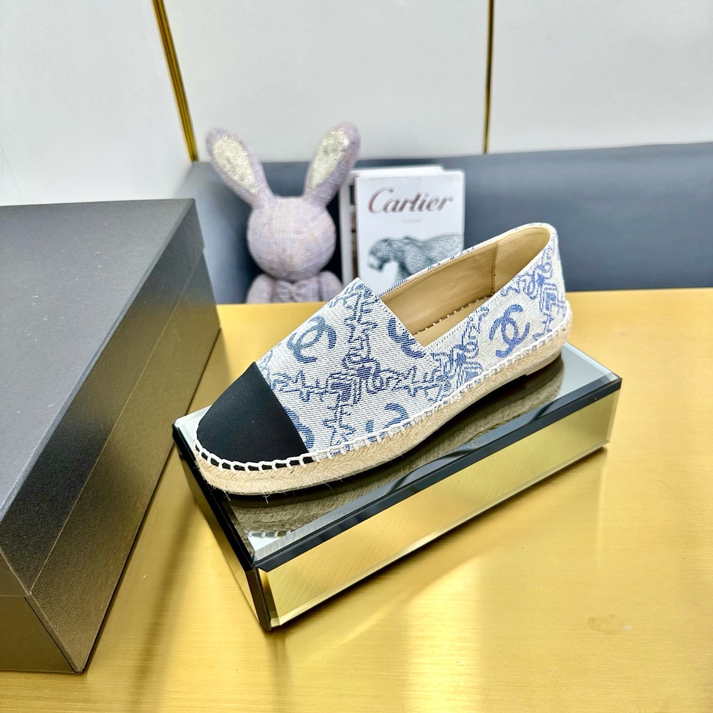 CC ESPADRILLES PLATFORM IN BLUE MIX BLACK FABRIC