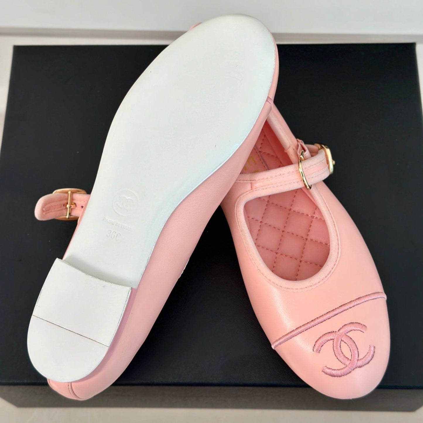 Double C Light Pink Lambskin Mary Jane Shoes