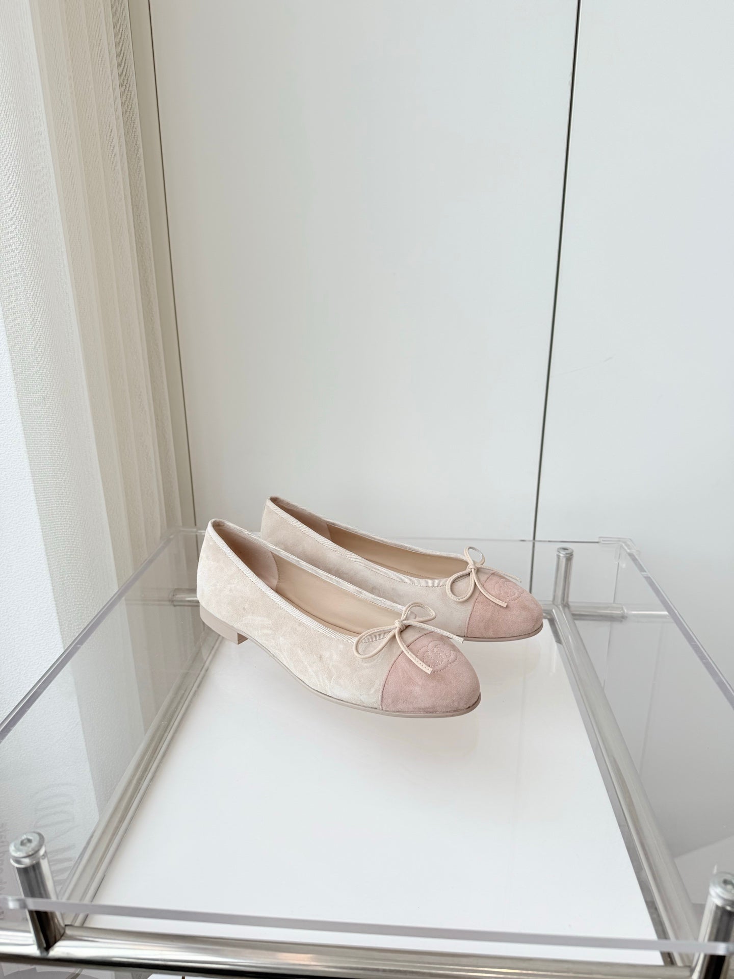BALLET FLAT IN LIGHT PINK MIX PALE GRAY SUEDE
