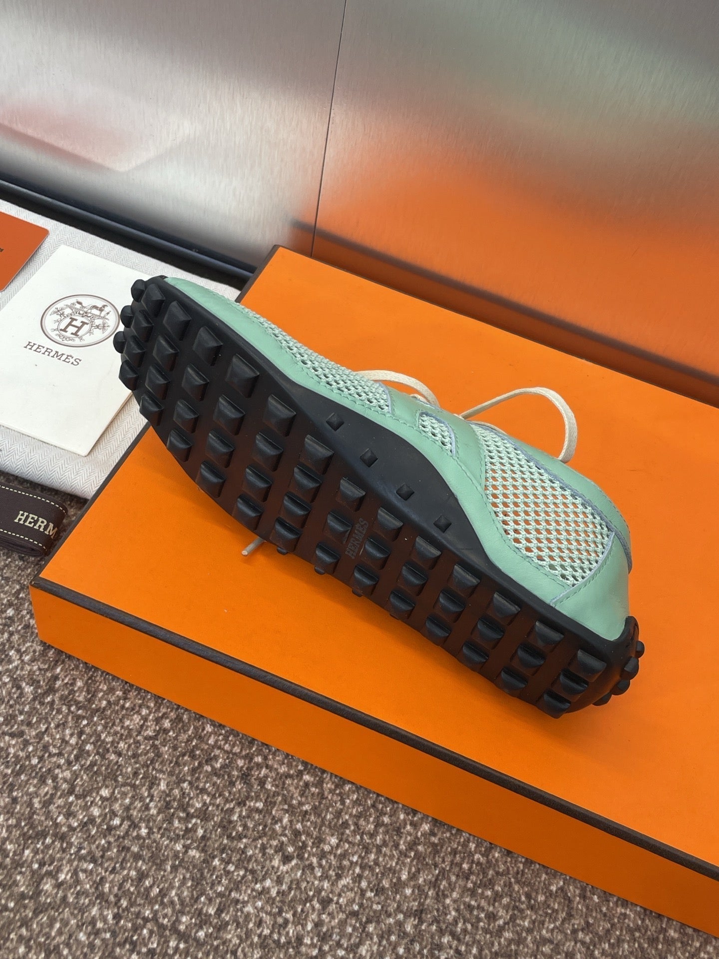 KIGA SNEAKER IN GREEN MINT CROCHET KNIT AND CALFSKIN